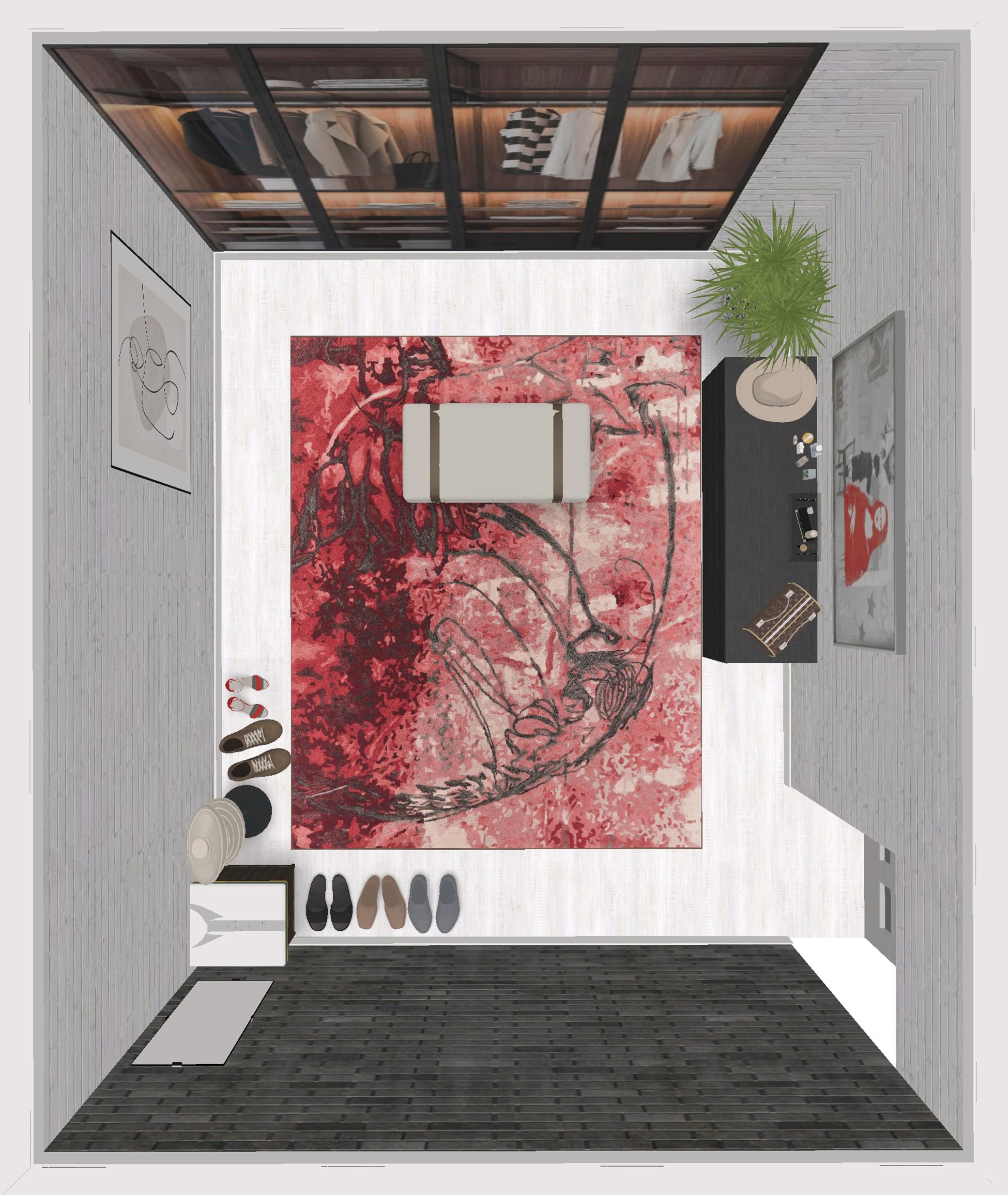 Moderne Tapis d'extérieur sur mesure - Volterra - tapis d'art - tapis moderne - tapis abstrait - tapis rouge en vente