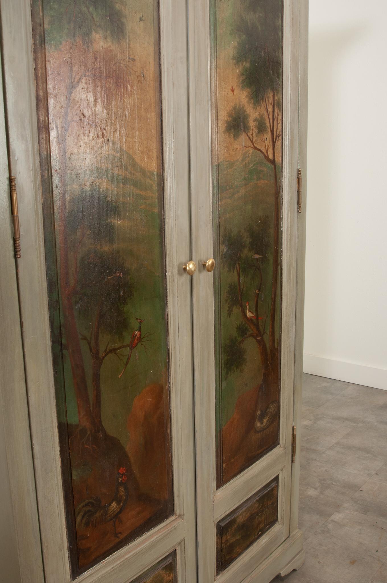 Metal Custom Armoire Made with 19th Century Painted Boiserie Doors For Sale