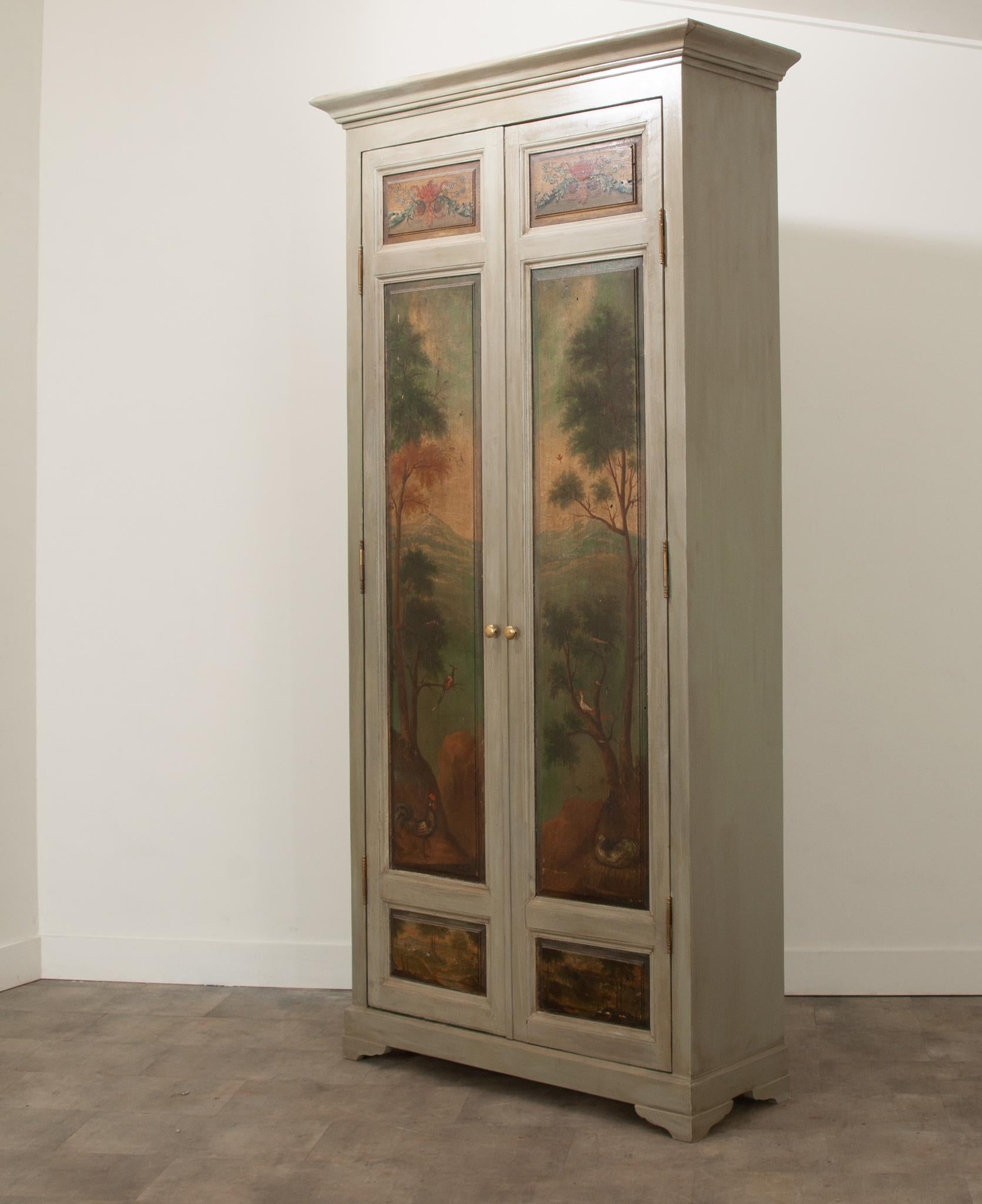 Carved Custom Armoire Made with 19th Century Painted Boiserie Doors For Sale