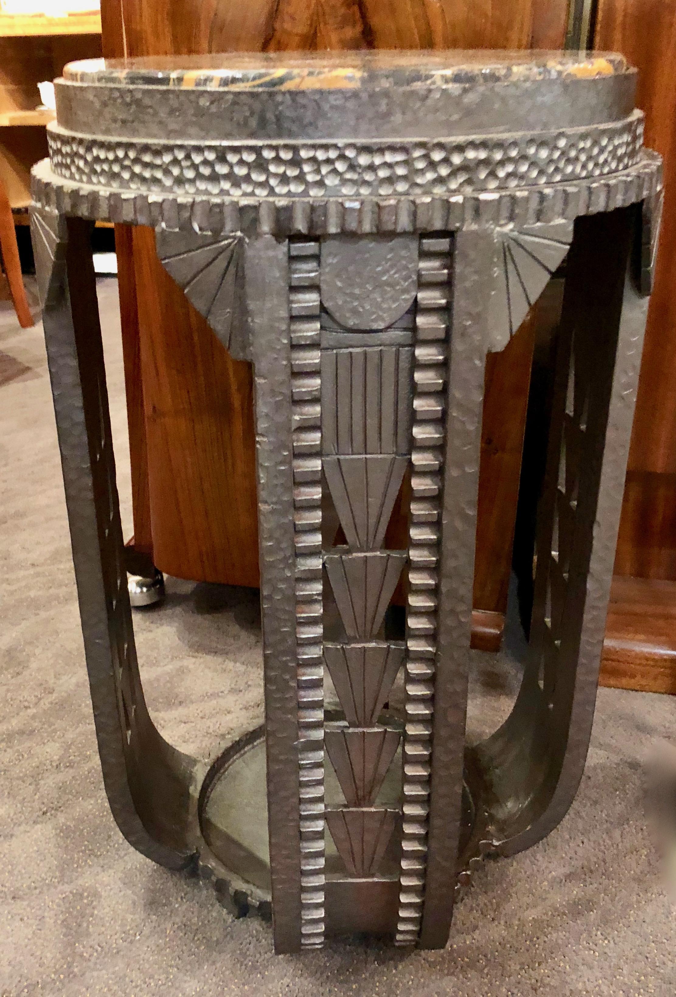 Here is a wonderful table, custom-made for our shop. Would make a great side table for a sofa, perfect in-between a couple of glazed French leather club chairs or display of your favourite statue. The color or patina is a deep reddish grey with