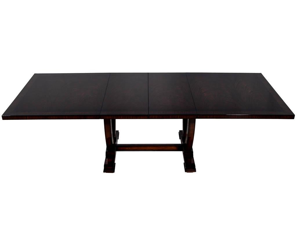 Metal Custom Art Deco Inspired Flamed Mahogany Dining Table High Gloss For Sale