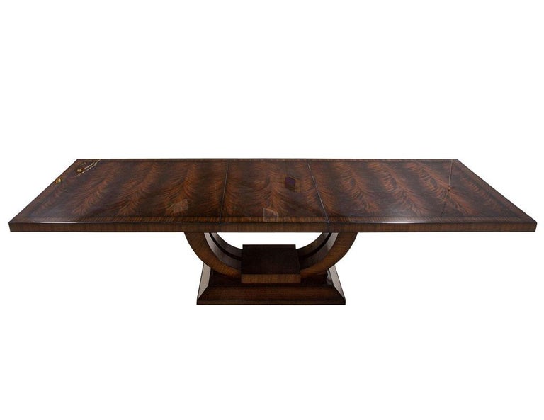 Custom Art Deco Inspired Mahogany Dining Table with Rosewood Banding Design For Sale at 1stDibs