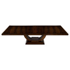 Table de salle à manger en acajou d'inspiration Art déco avec motif de bandes en bois de rose