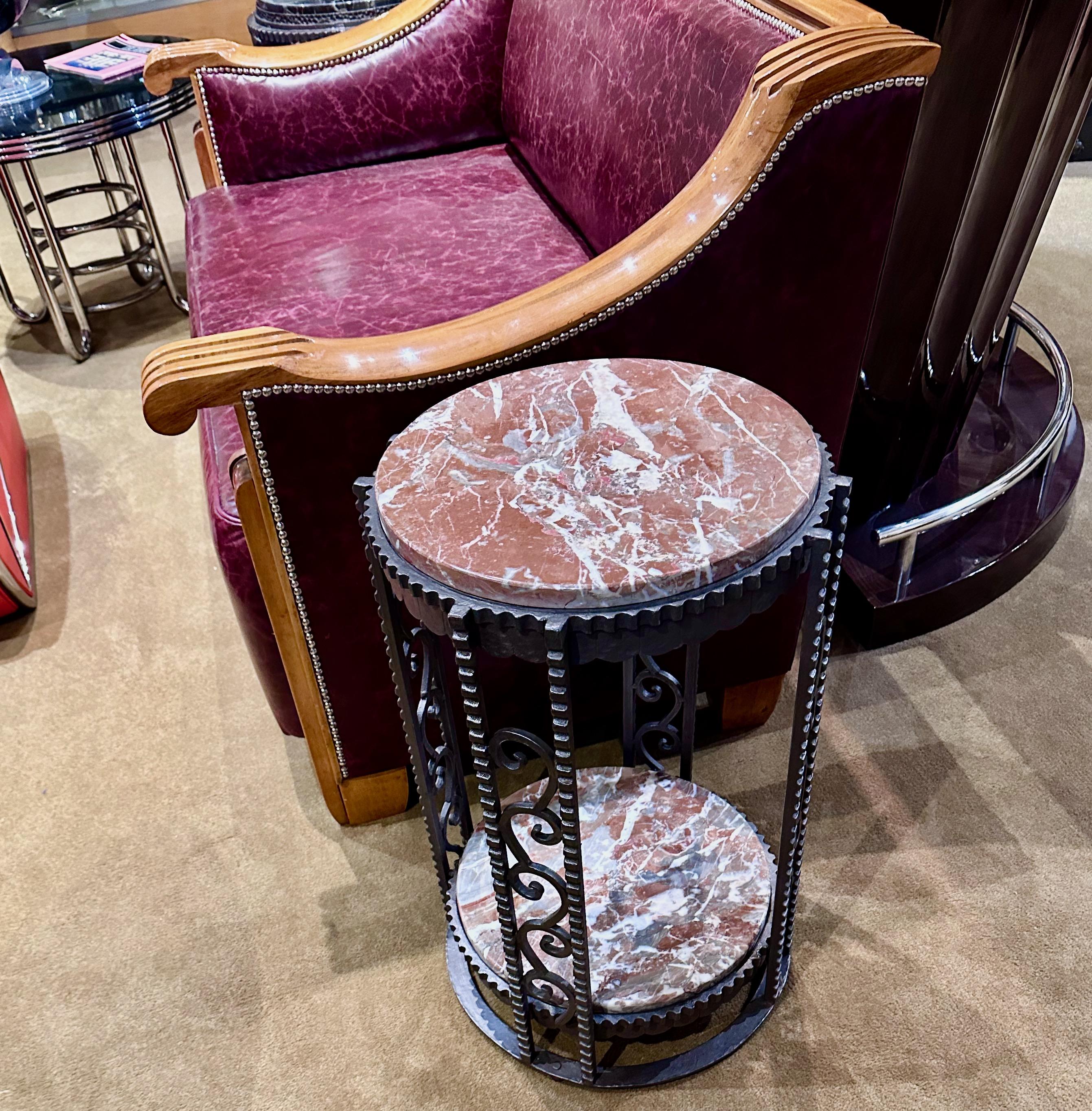 A stunning custom-made table that captures the essence of original Art Deco design.  Shown with intricate details copied by the French “fer forge” tradition, this piece is rare in its ability to present a perfectly matched pair. You can purchase a