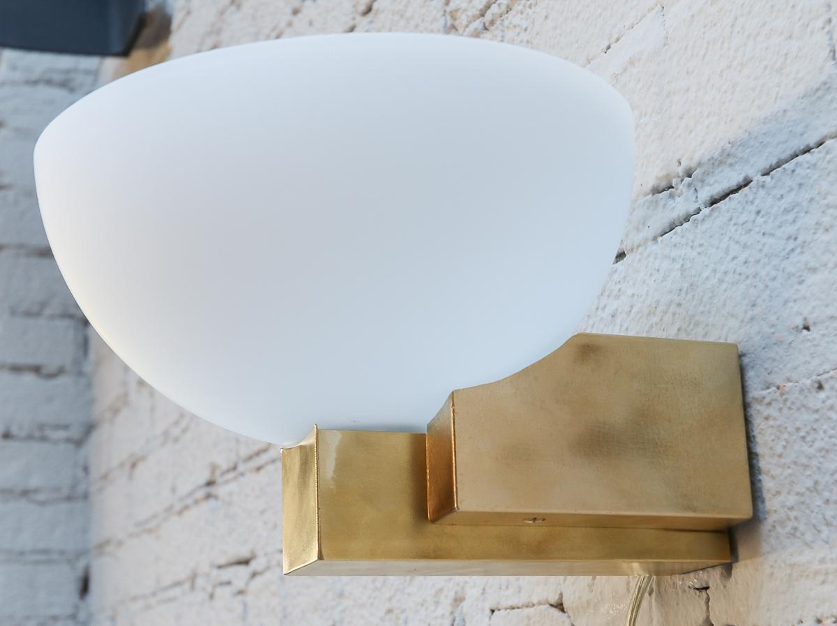 Mid-Century Modern Custom Art Deco Midcentury Style Brass and White Glass Sconces by Adesso Imports