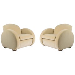 Custom Art Deco Style Club Chairs with Mohair Upholstery