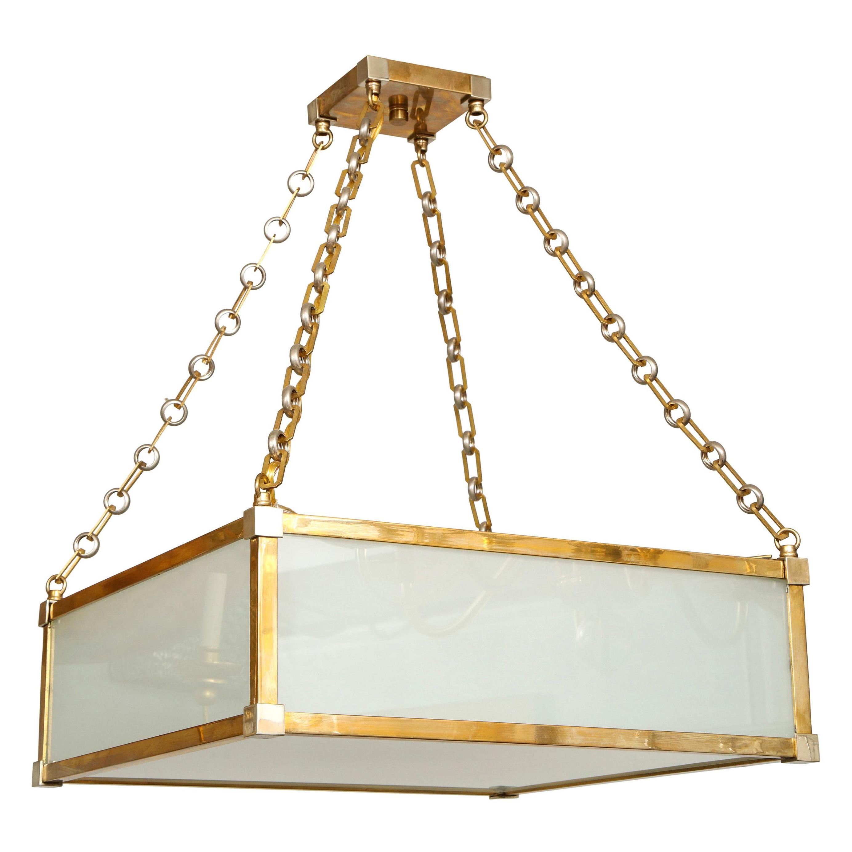 Custom Art Deco Style Nickel and Brass-Plated Pendant Fixture