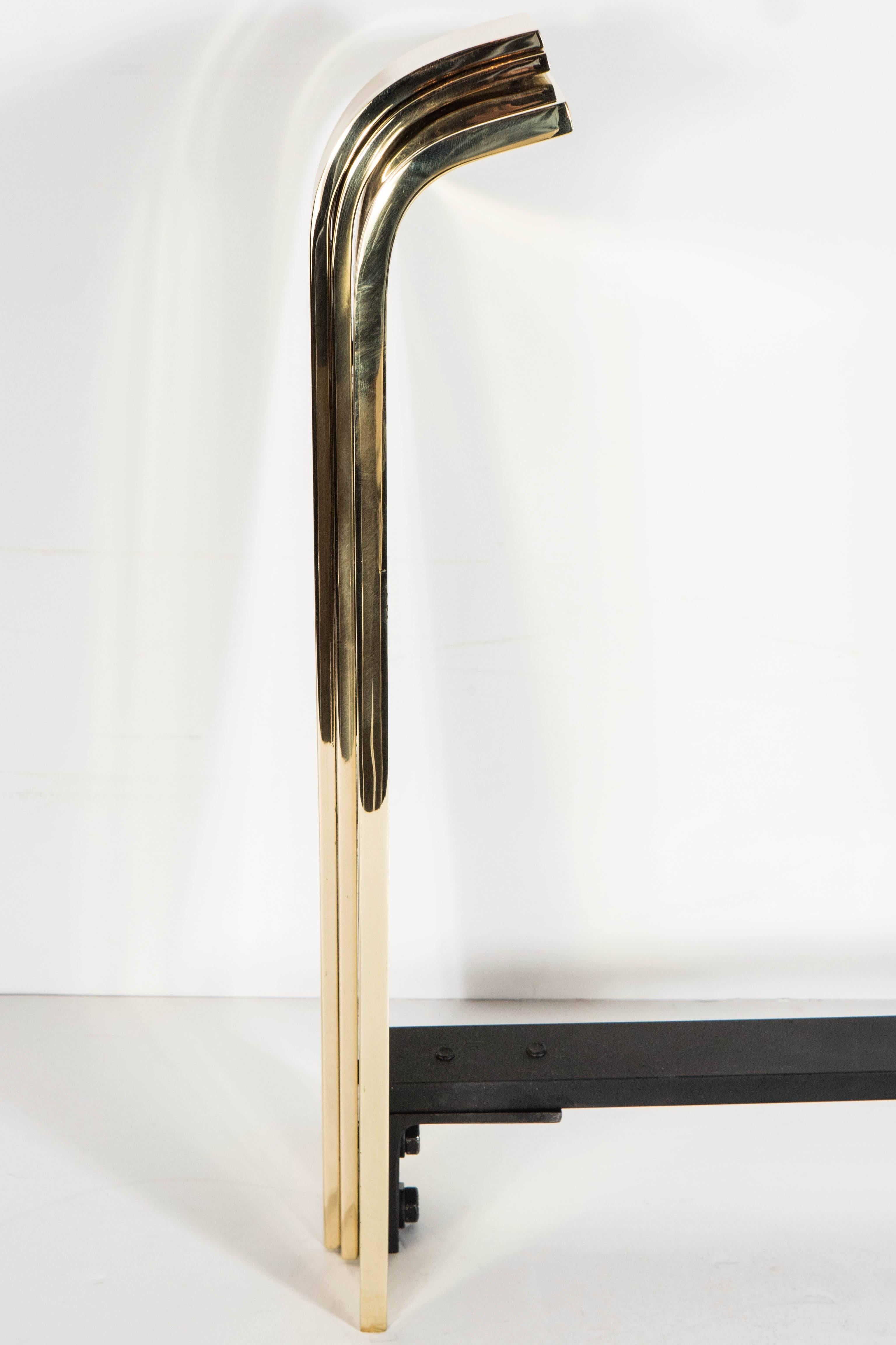 Custom Art Deco Style Skyscraper Andirons Displayed in Polished Brass For Sale 5
