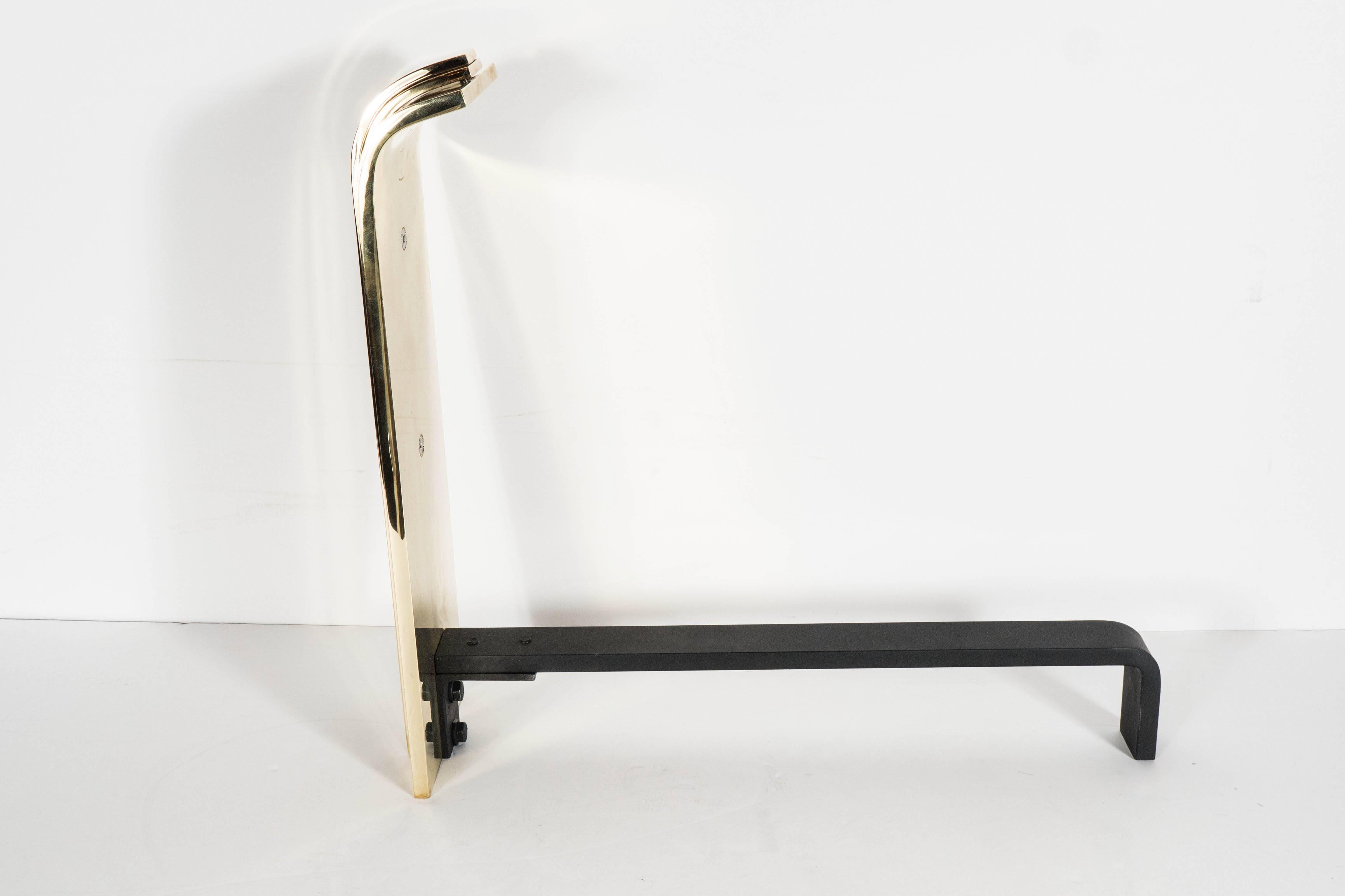 Custom Art Deco Style Skyscraper Andirons Displayed in Polished Brass For Sale 3