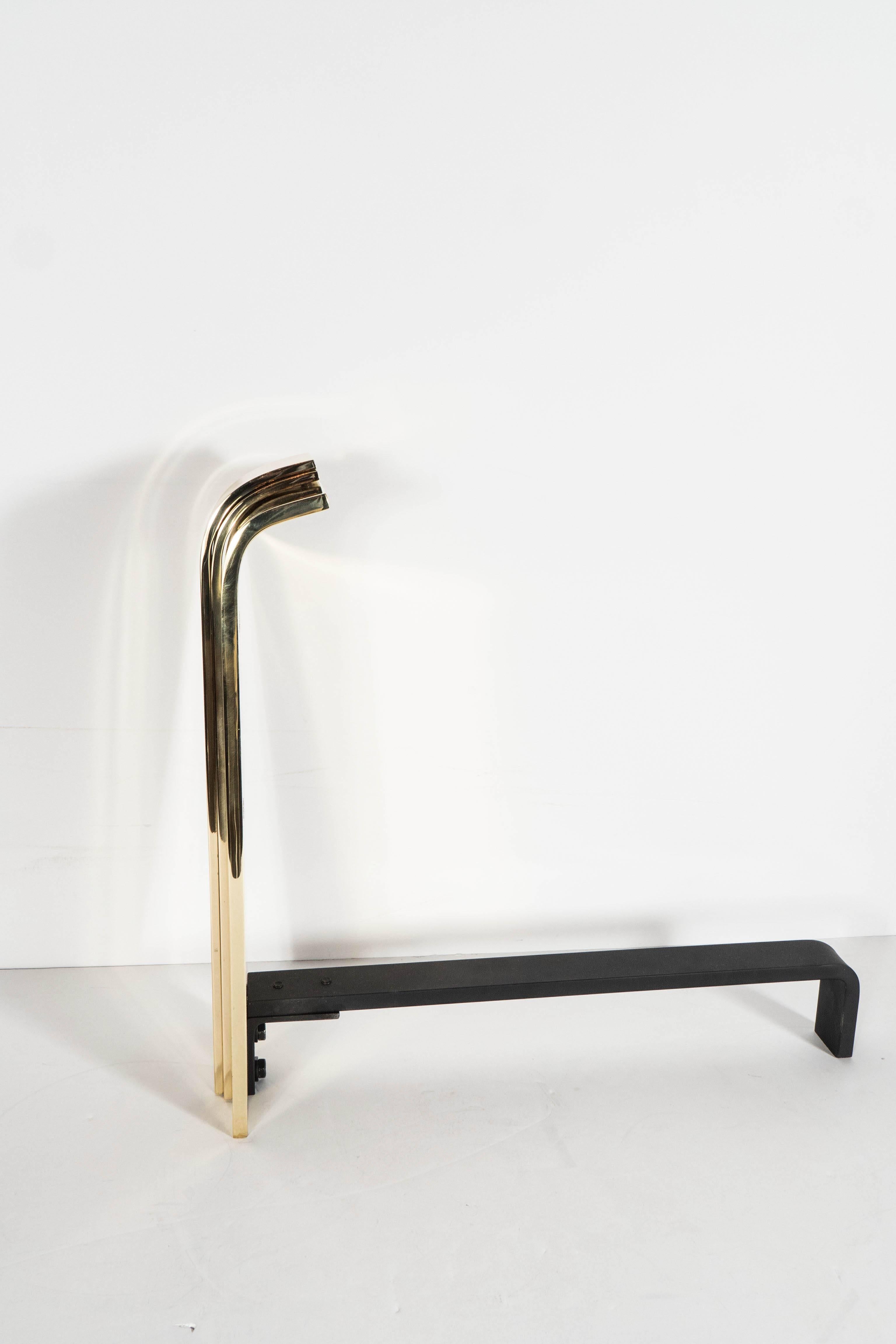 Custom Art Deco Style Skyscraper Andirons Displayed in Polished Brass For Sale 4