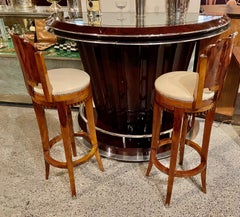 Maßgefertigter drehbarer Art-Déco-Barhocker aus exotischen Holzen