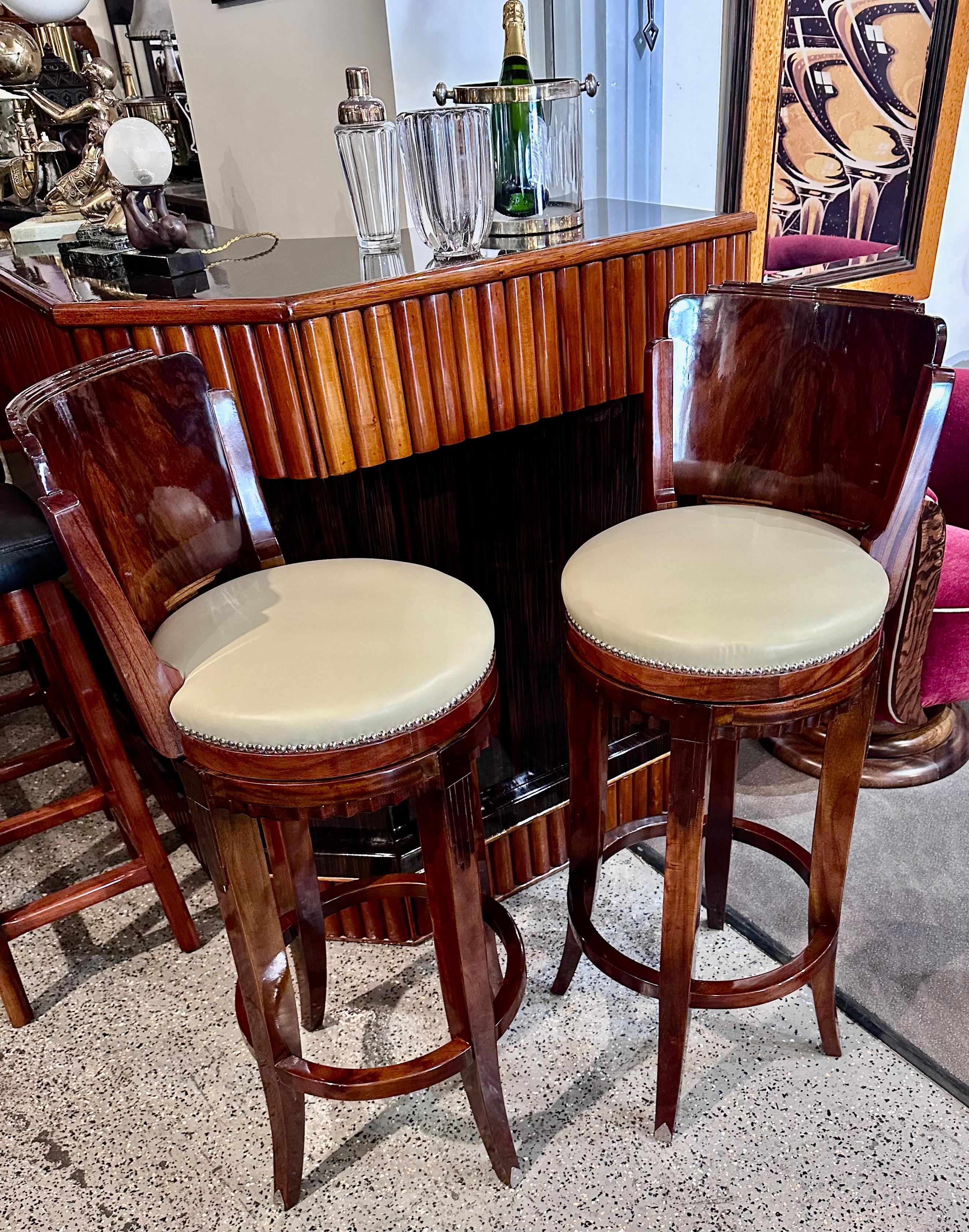 Custom Art Deco Swivel Wood Bar Stool Exotic Woods For Sale at 1stDibs