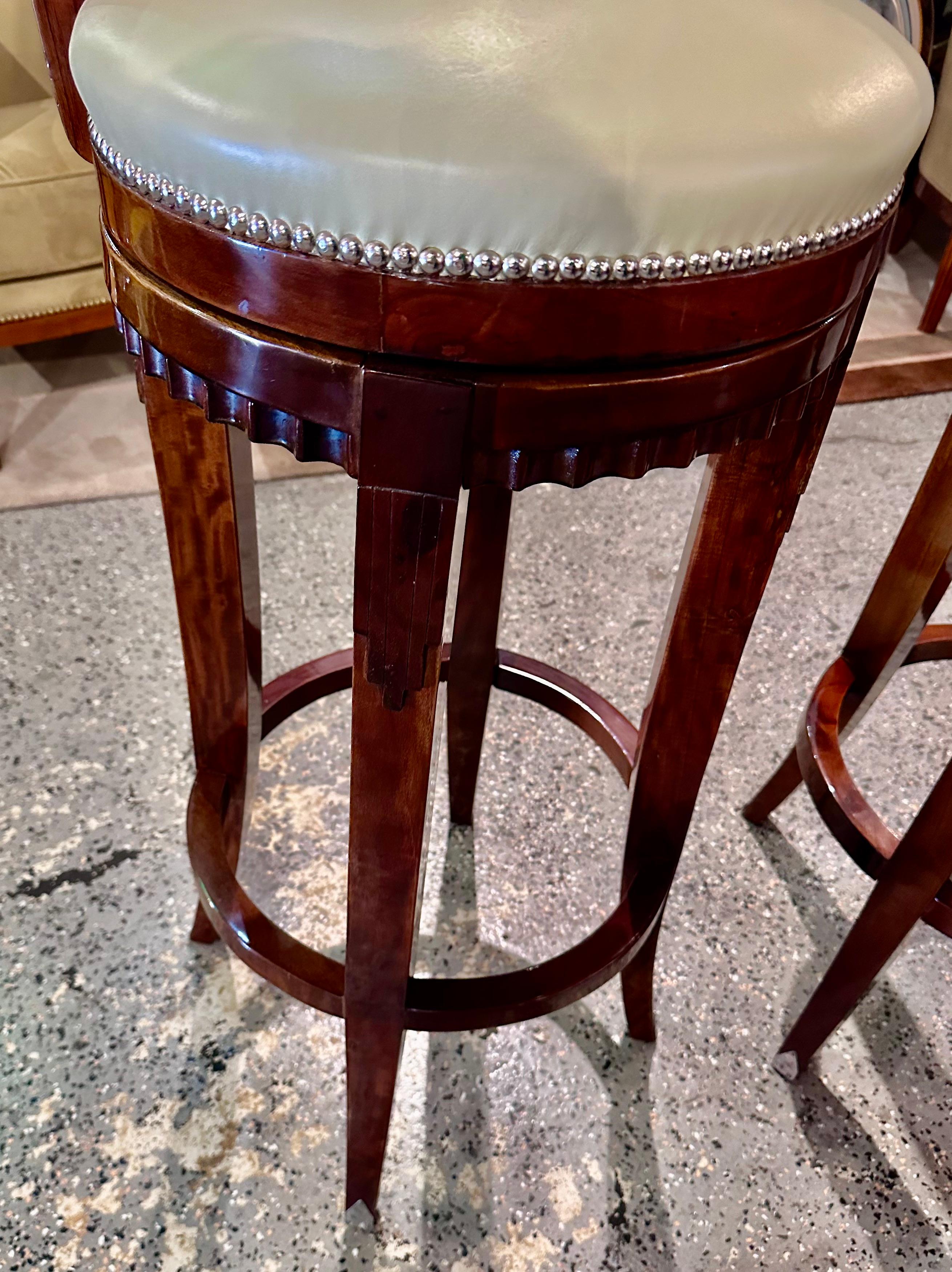 Custom Art Deco Swivel Wood Bar Stool Exotic Woods In Excellent Condition For Sale In Oakland, CA