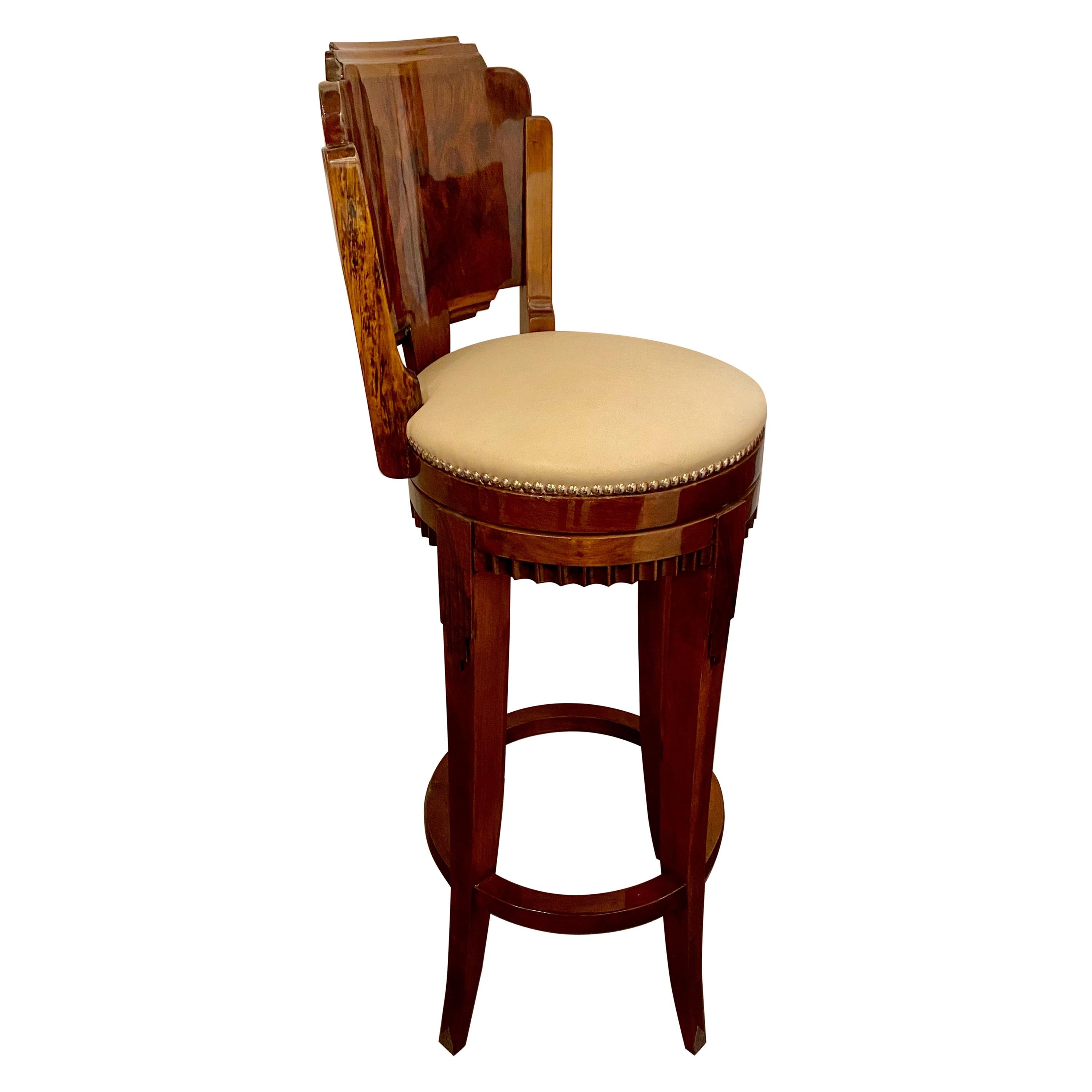 Custom Art Deco Swivel Wood Bar Stool Exotic Woods