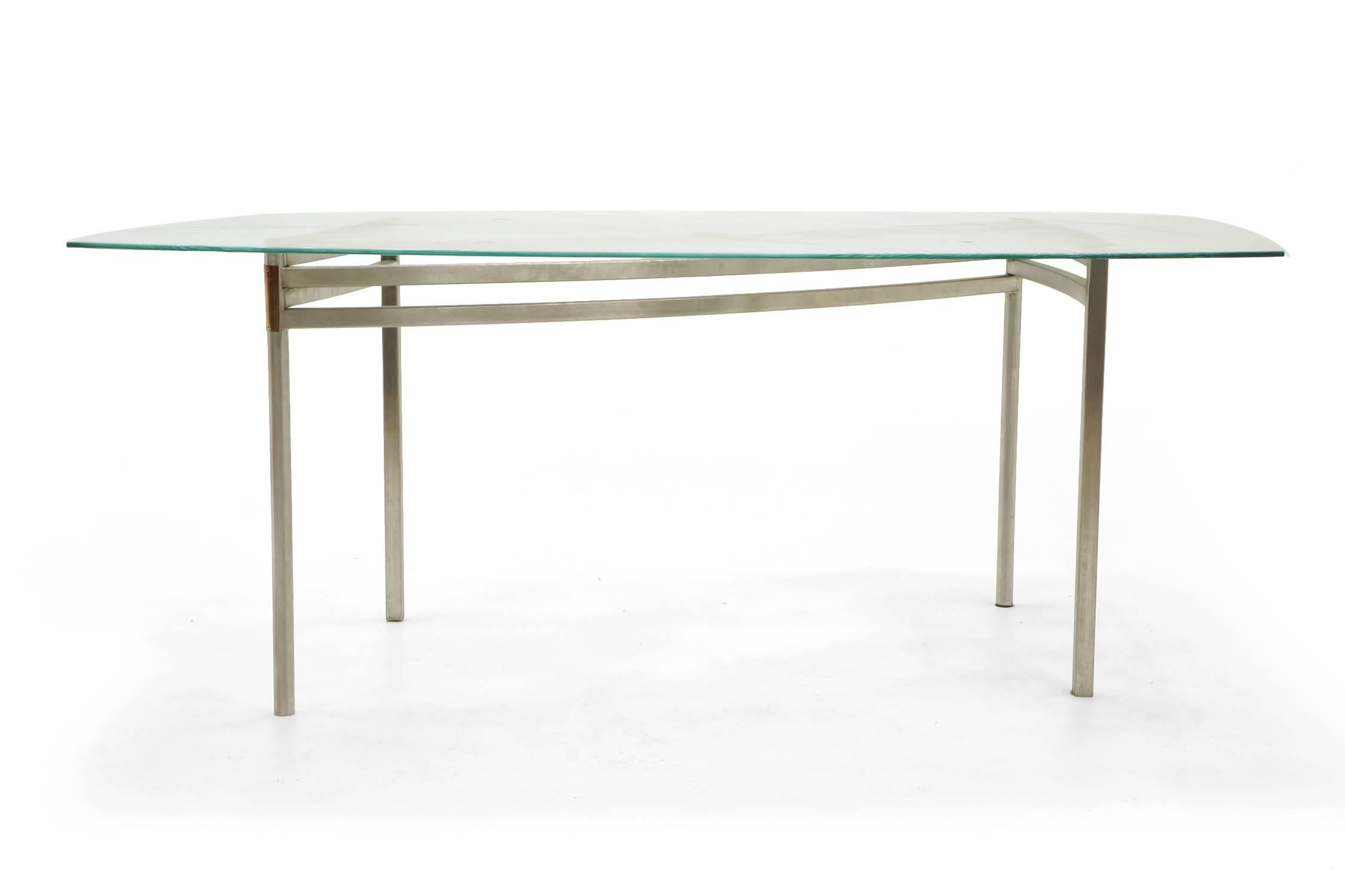 American Custom Art Glass Dining Table with Aluminum Base, Unique, One of a Kind