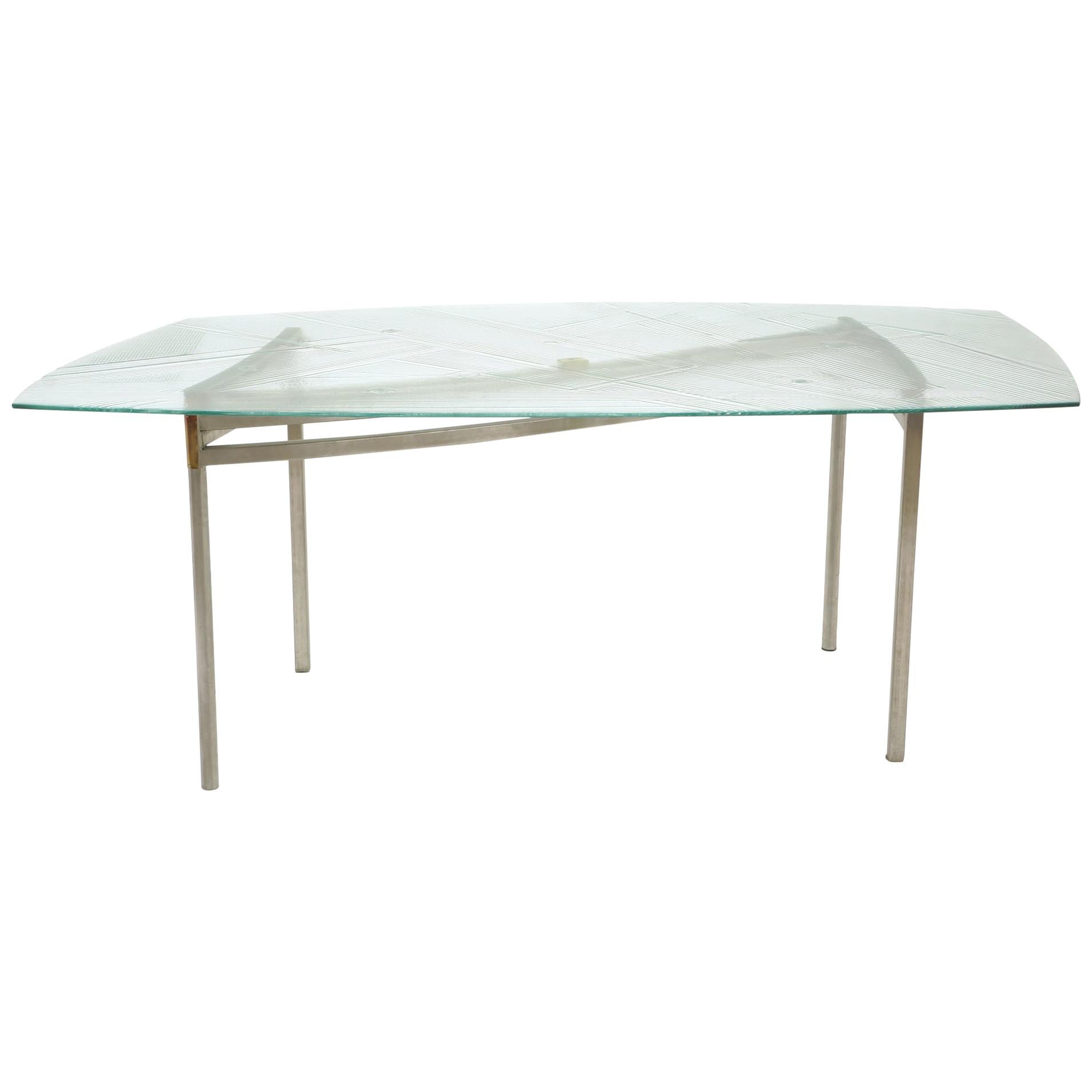 Custom Art Glass Dining Table with Aluminum Base, Unique, One of a Kind