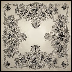 Custom Art Nouveau Wool Rug Luxury Cream & Black 3D Floral Lurex Carpet