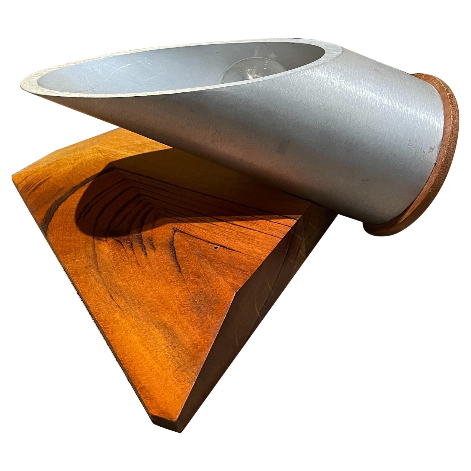 Custom Art Studio Design Tube Table Lamp Angled Mount on Refined Wood Block Base