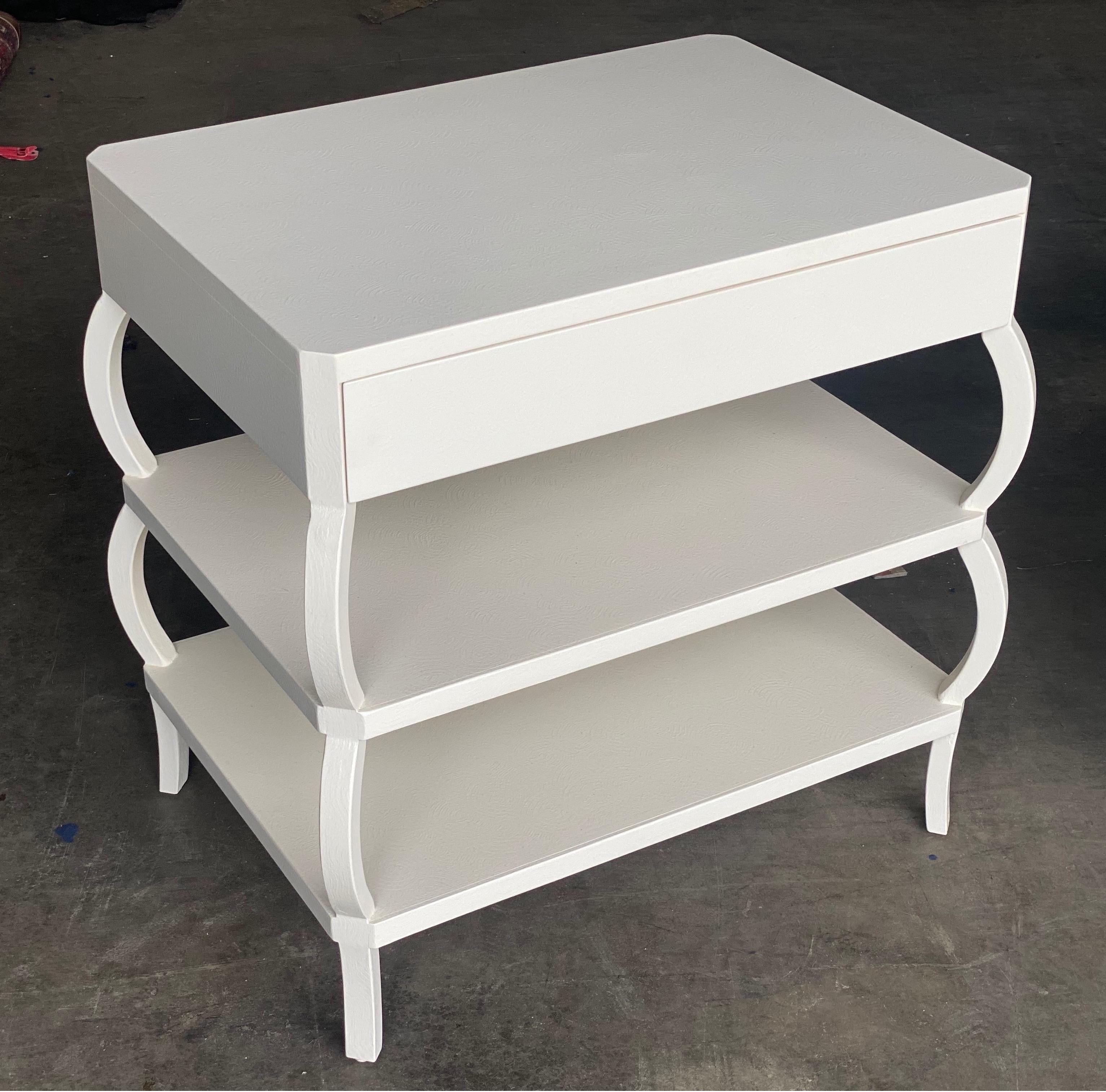 Gorgeous, custom artisan made hand painted textured one drawer side tables. 



Though this pair is available, these tables are made to order and are completed within 12-14 weeks. Custom sizes and colors available. 

Stnadard sizes- 
24?W x