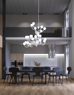 Custom Artistic Chandelier 20 Arms White Murano Glass by Multiforme