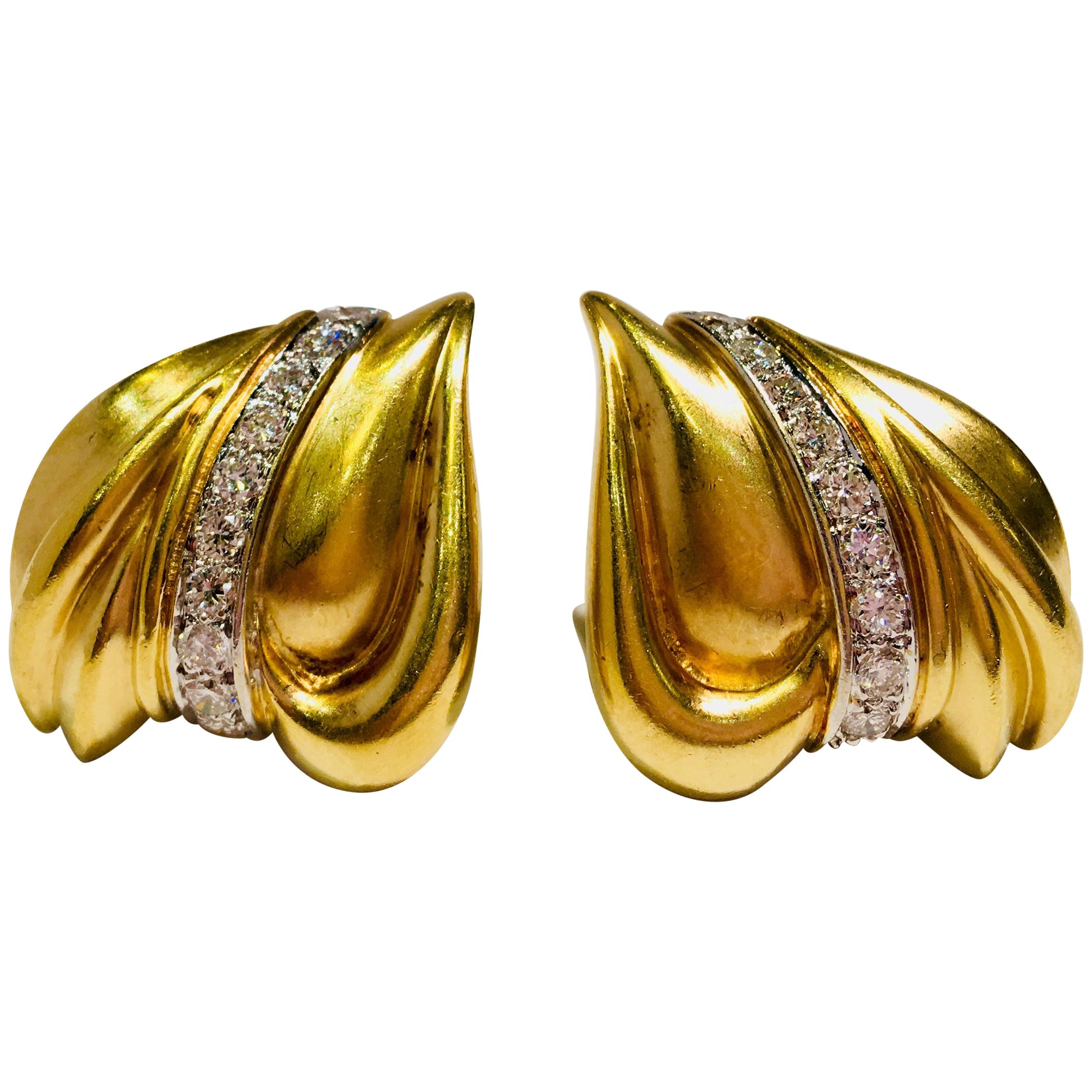 Abstract Heart Custom Satin Finish 18 Karat Gold 1.5 Carat VVS Diamond Earrings For Sale