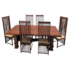 Custom Arts and Crafts Mission Style Oak Dining Table with Six High-Back Chairs