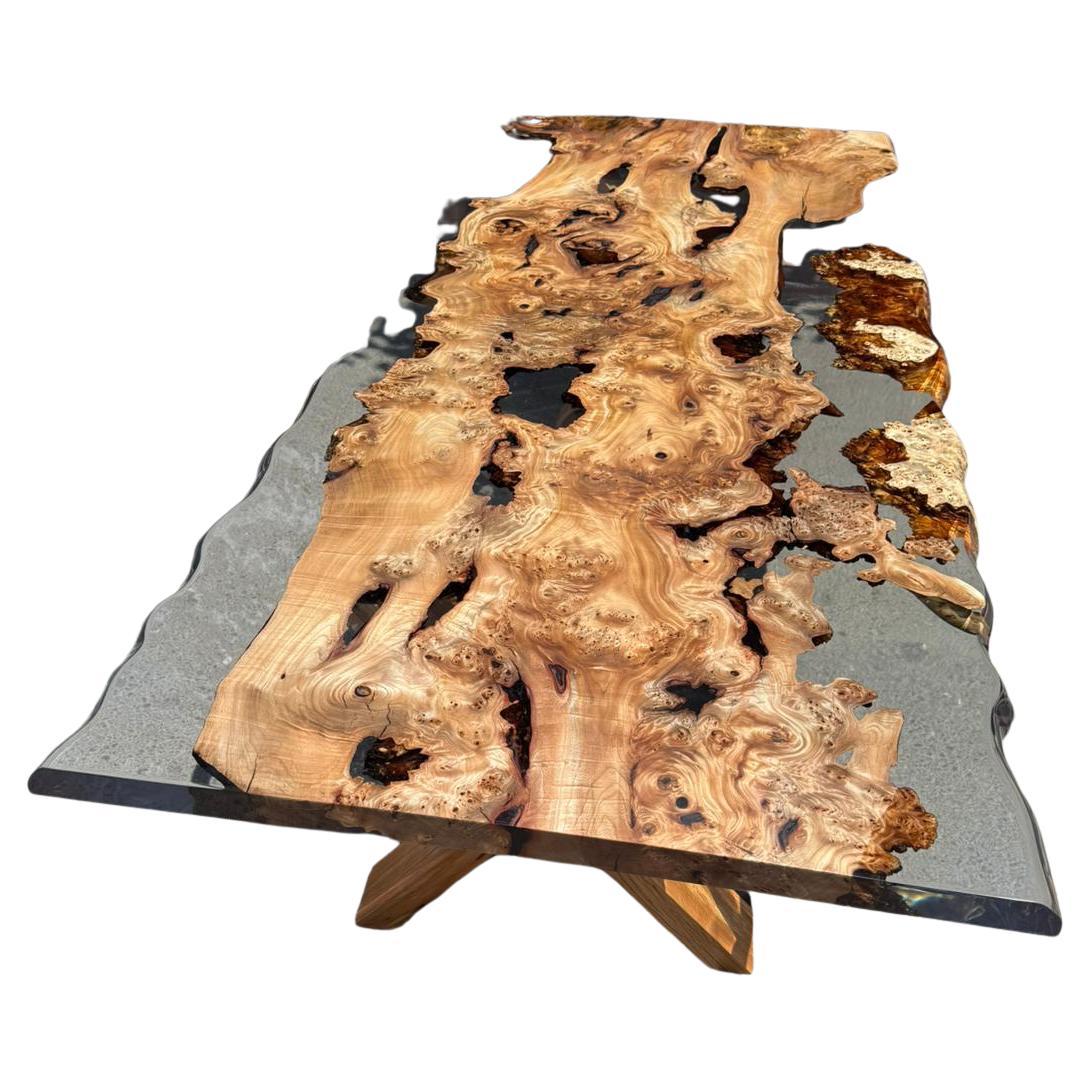 Custom Ash Wood Clear Epoxy Dining Table - Live Edge Conferance Table