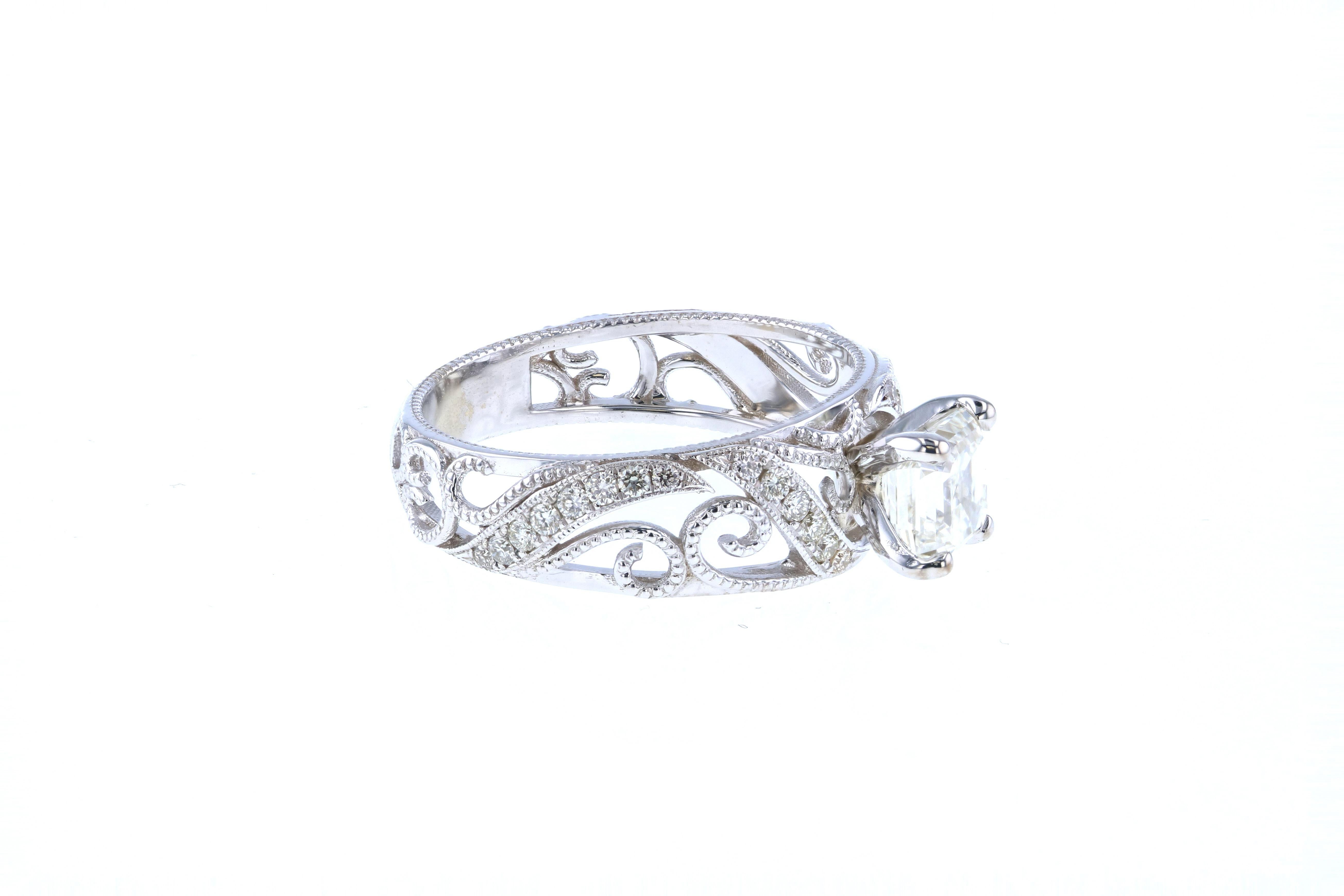 Asscher Cut Custom Asscher Diamond Engagement Ring with Side Diamond Pave For Sale