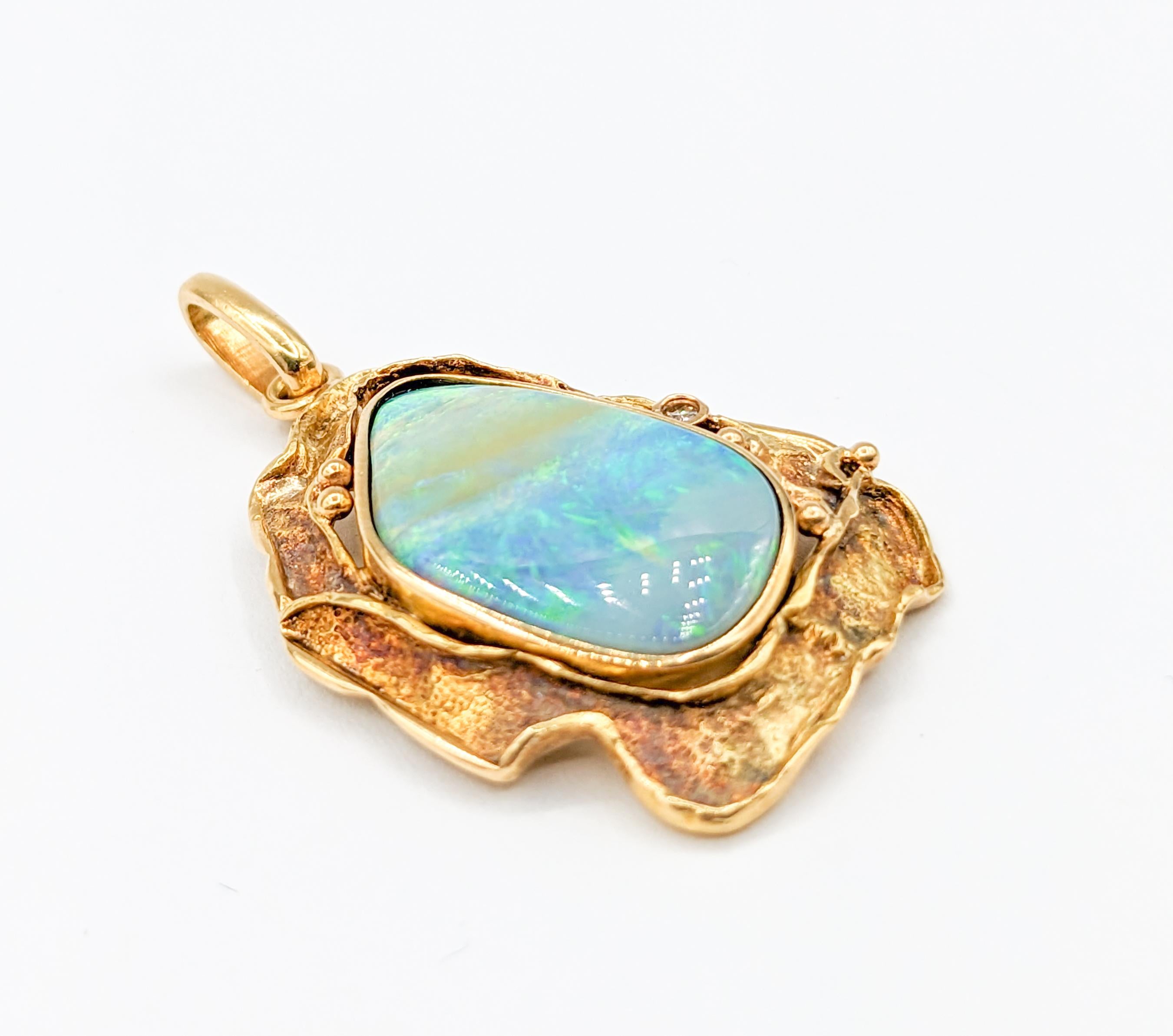Custom Australian Boulder Opal 18kt Pendant In Excellent Condition For Sale In Bloomington, MN