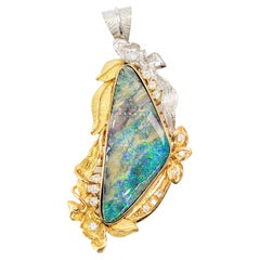 Custom Australian Boulder Opal Set in Platinum & 18kt Gold