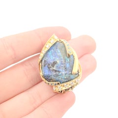 Custom Australian Opal & Diamond Pendant in 18k Yellow Gold