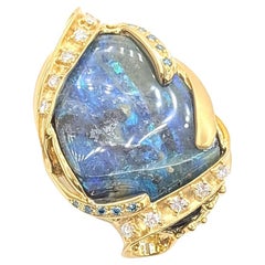 Custom Australian Opal & Diamond Pendant in 18k Yellow Gold