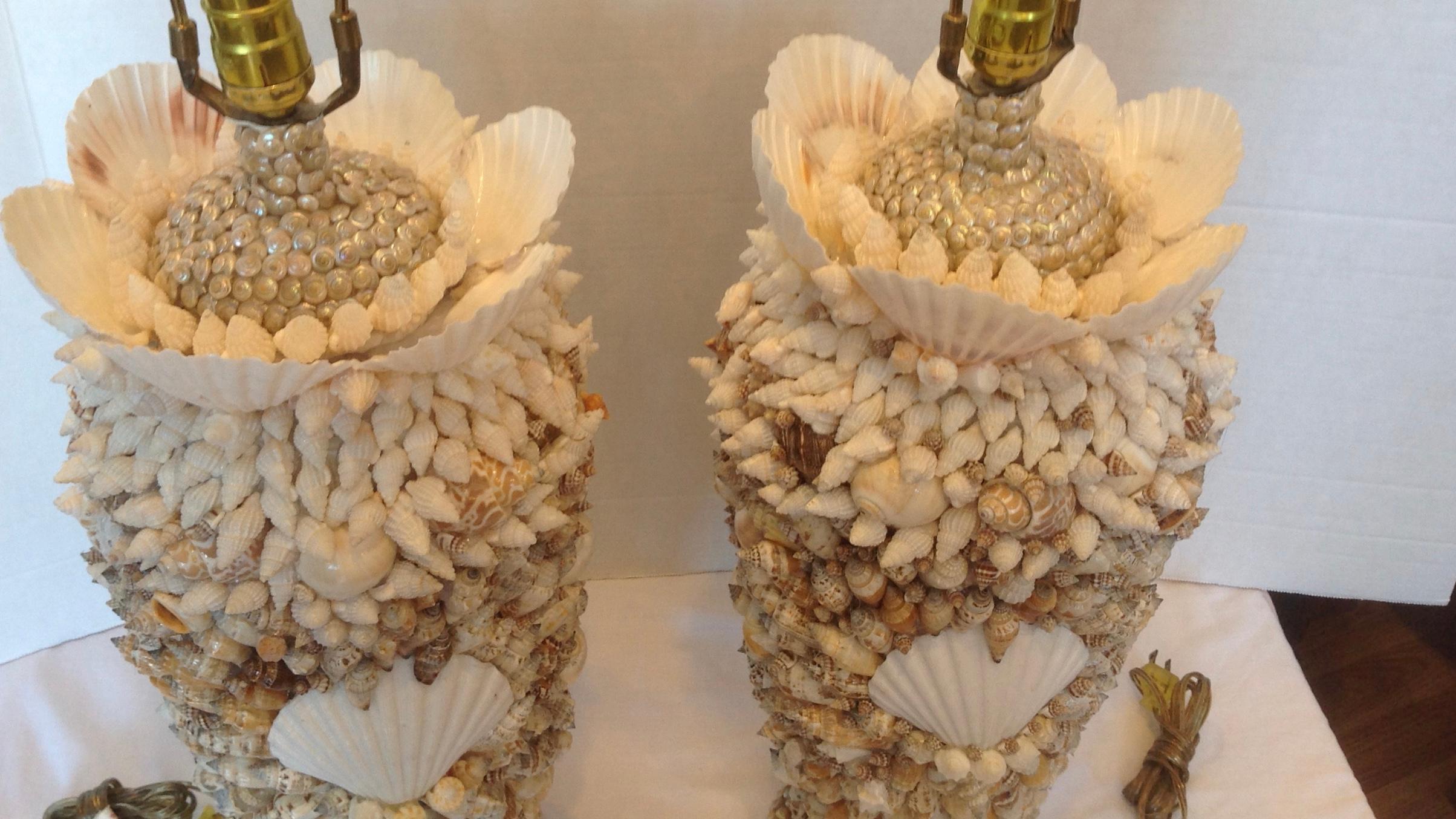 Custom Bahamian Pair of Shell Lamps 7