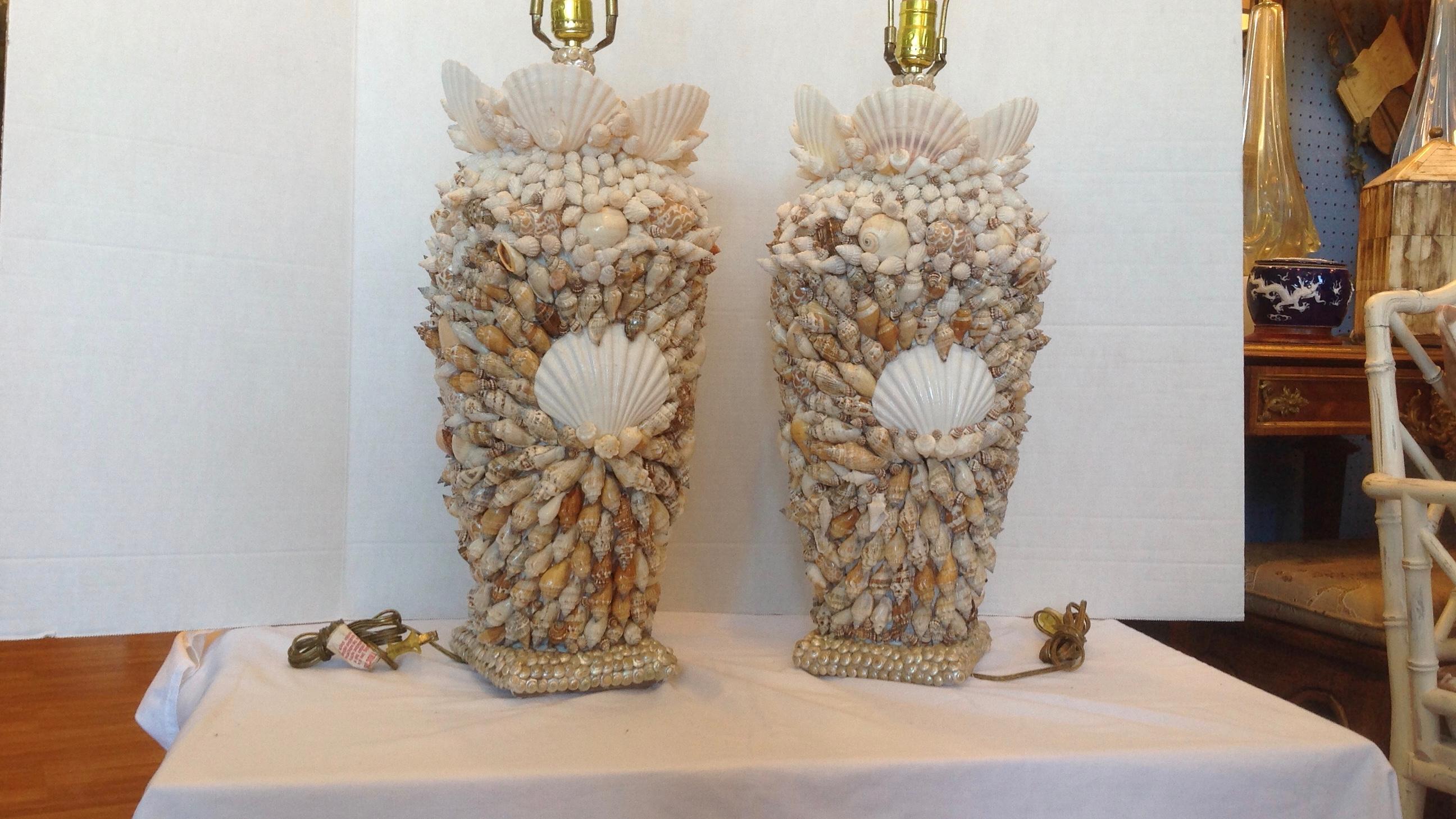 Fashioned with a myriad of shells -hundreds
Unique design created in the Bahamas for a major Palm Beach residence.
Lamps measured to top of socket.
