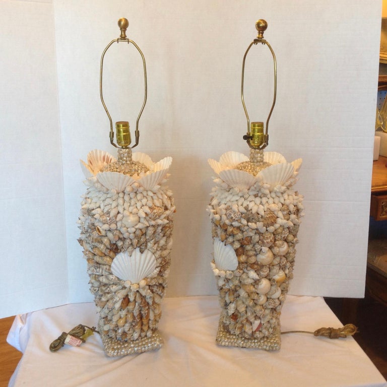 Custom Bahamian Pair of Shell Lamps at 1stDibs