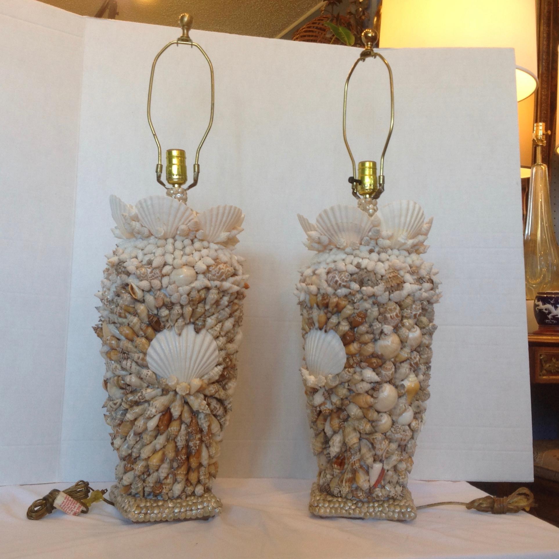 Custom Bahamian Pair of Shell Lamps 2