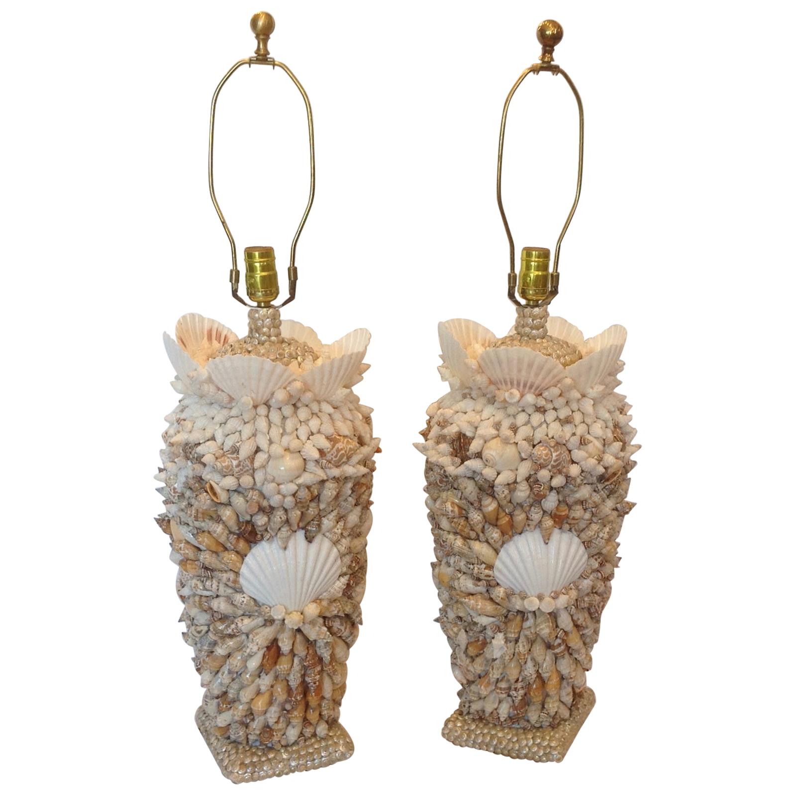 Custom Bahamian Pair of Shell Lamps