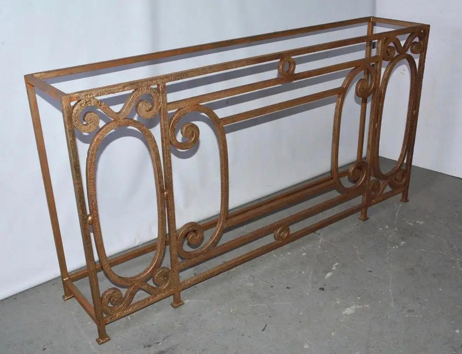 North American Custom Baroque-Style Wrought Iron Console Table or Server Base For Sale