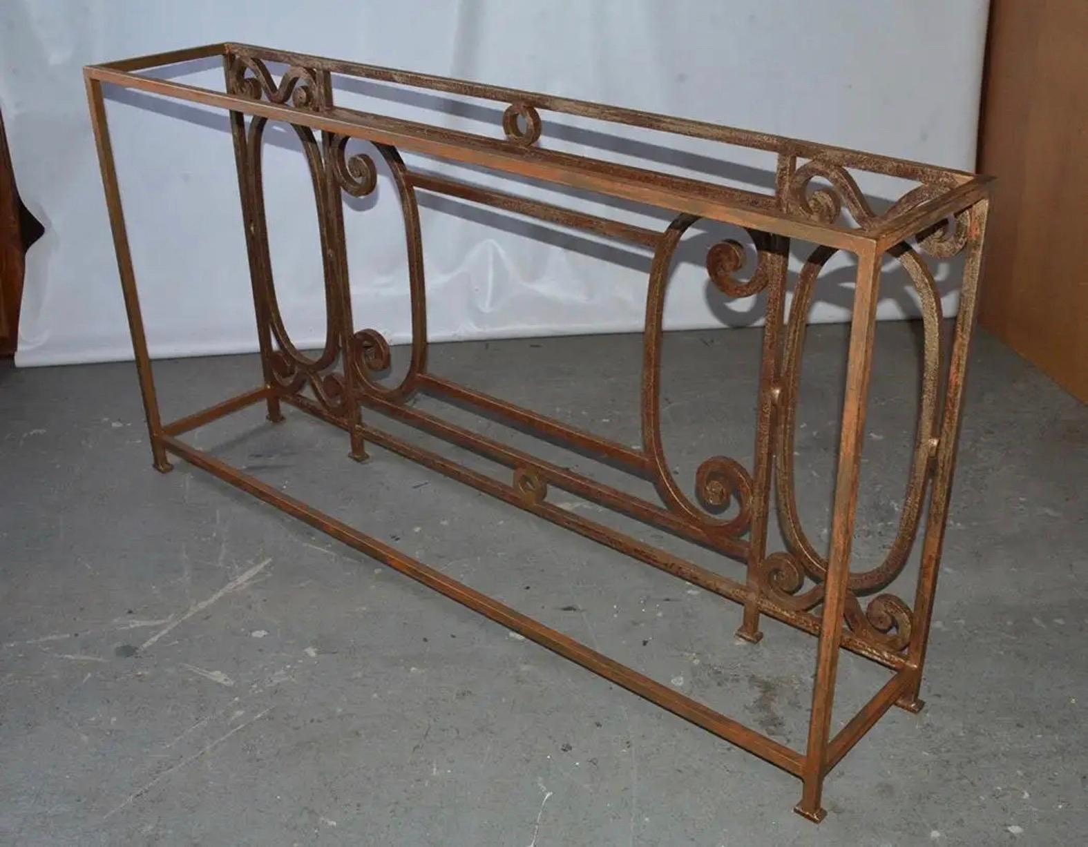 19th Century Custom Baroque-Style Wrought Iron Console Table or Server Base For Sale