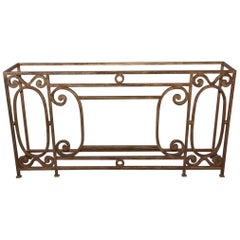 Used Custom Baroque-Style Wrought Iron Console Table or Server Base 