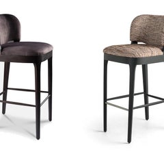 Custom Barstool in Taupe Leather and Black Oak Frame