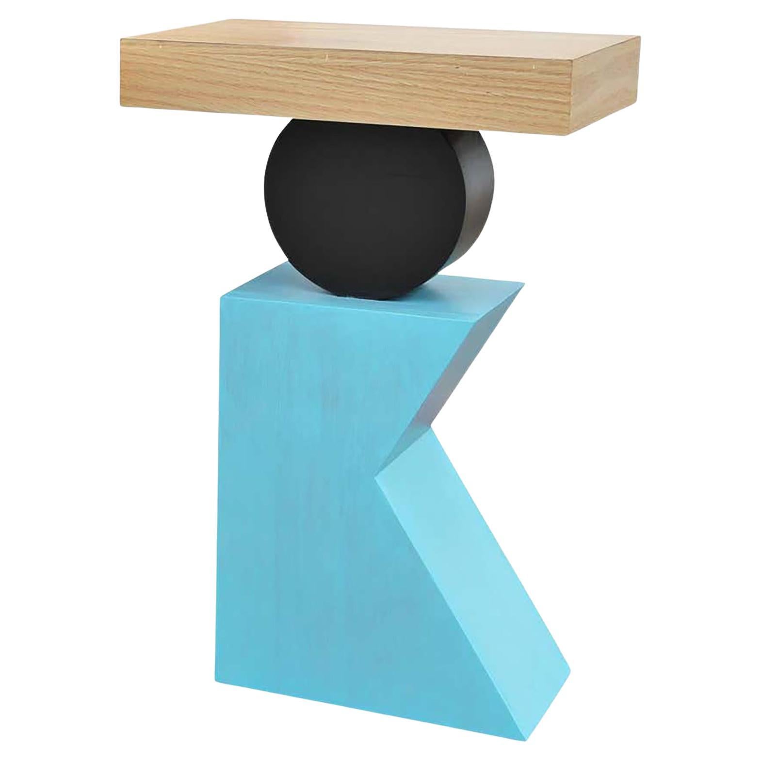 Custom Base for Geometric Postmodern Handmade Walnut Blue and Black Side Table