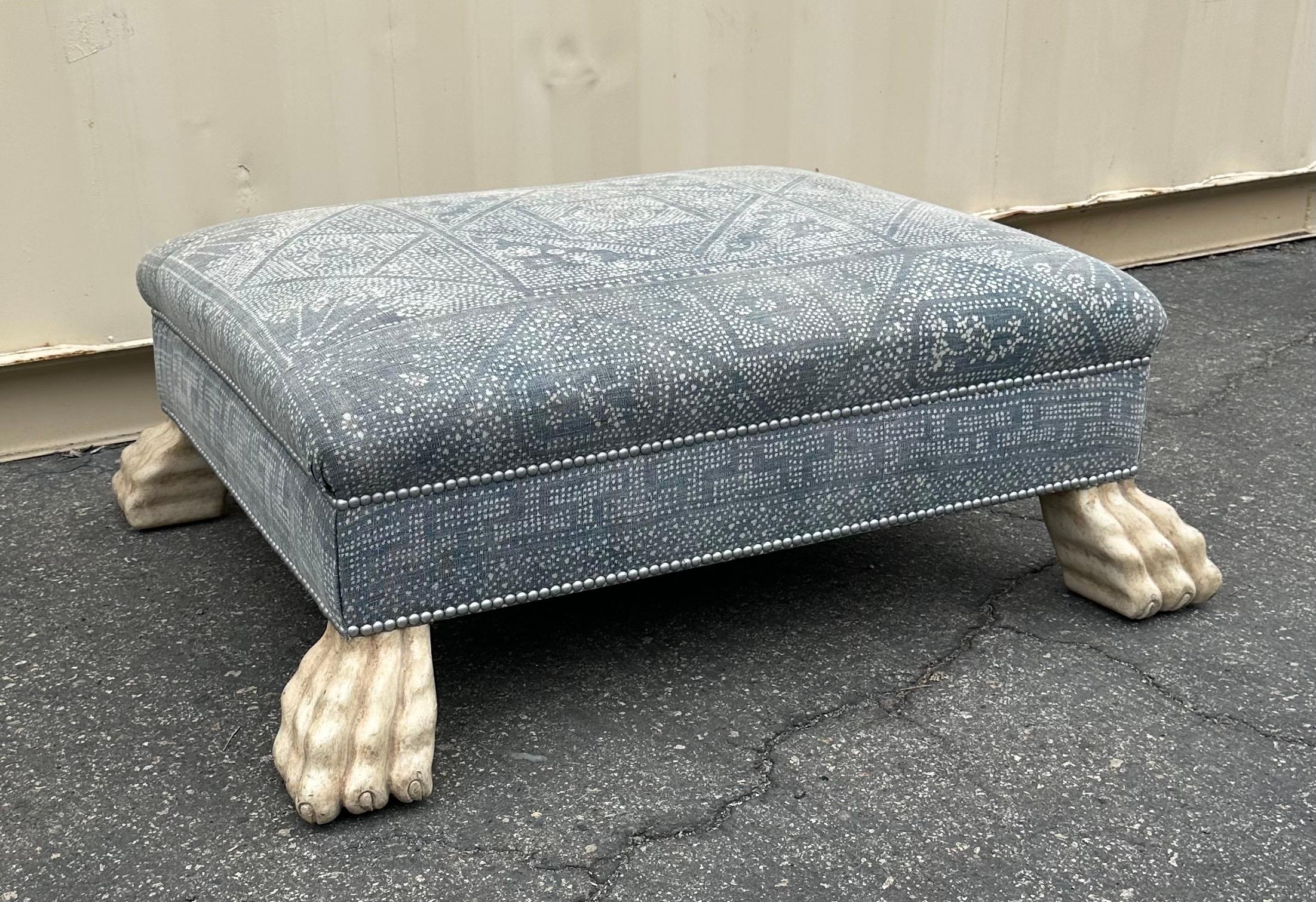 Custom Batik Textile Ottoman with Paw Feet For Sale 4