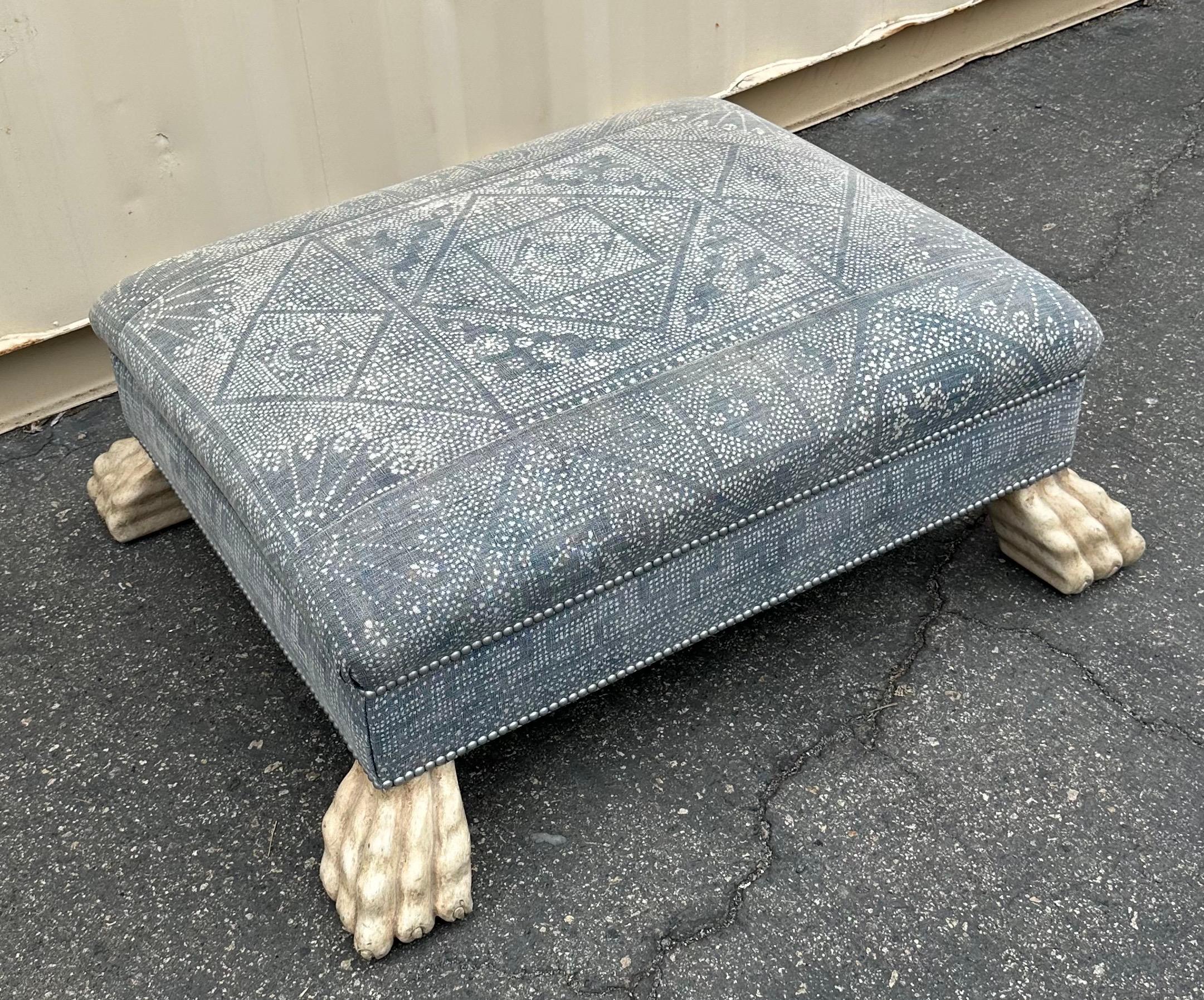 Custom Batik Textile Ottoman with Paw Feet For Sale 5