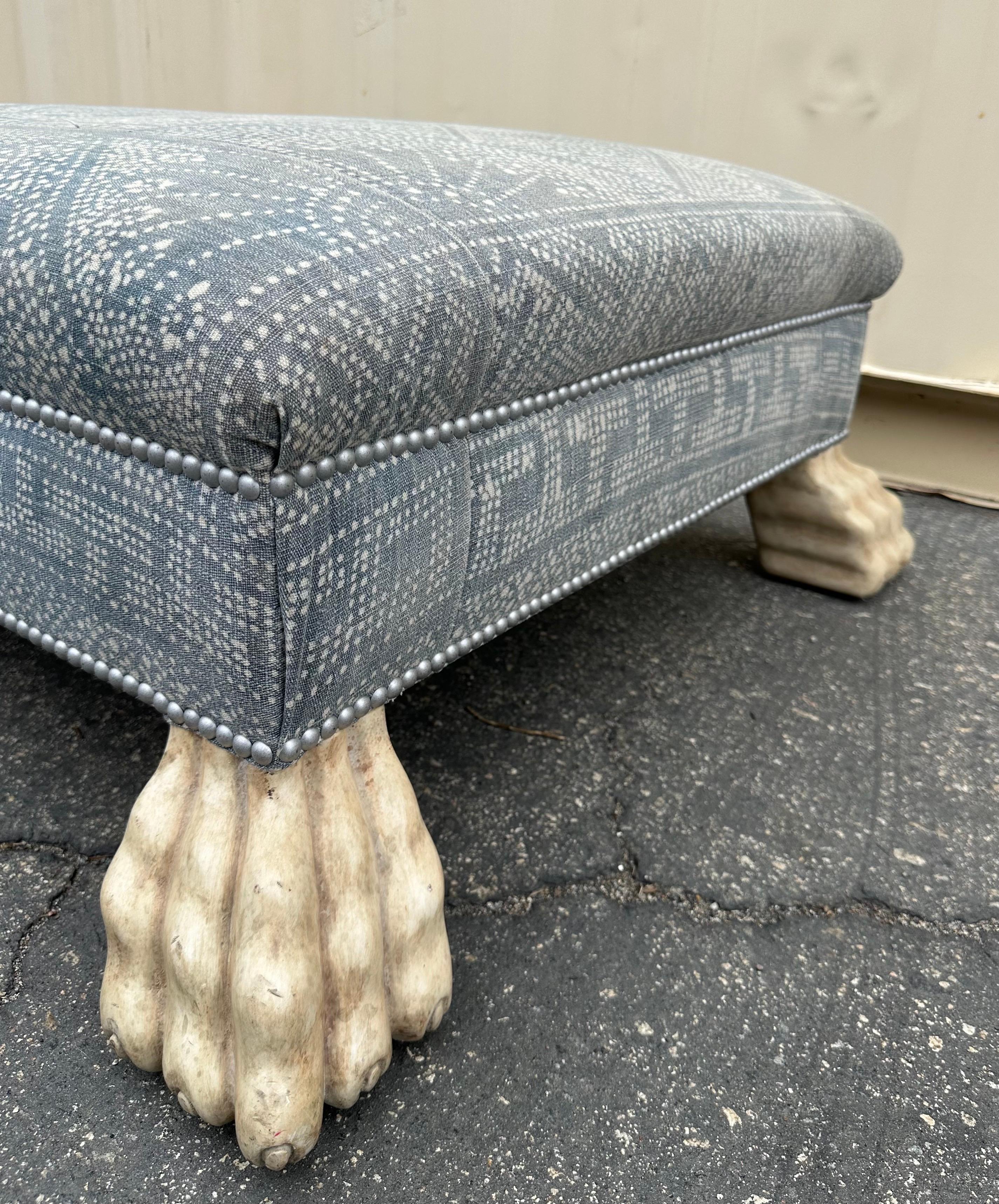 Custom Batik Textile Ottoman with Paw Feet For Sale 7