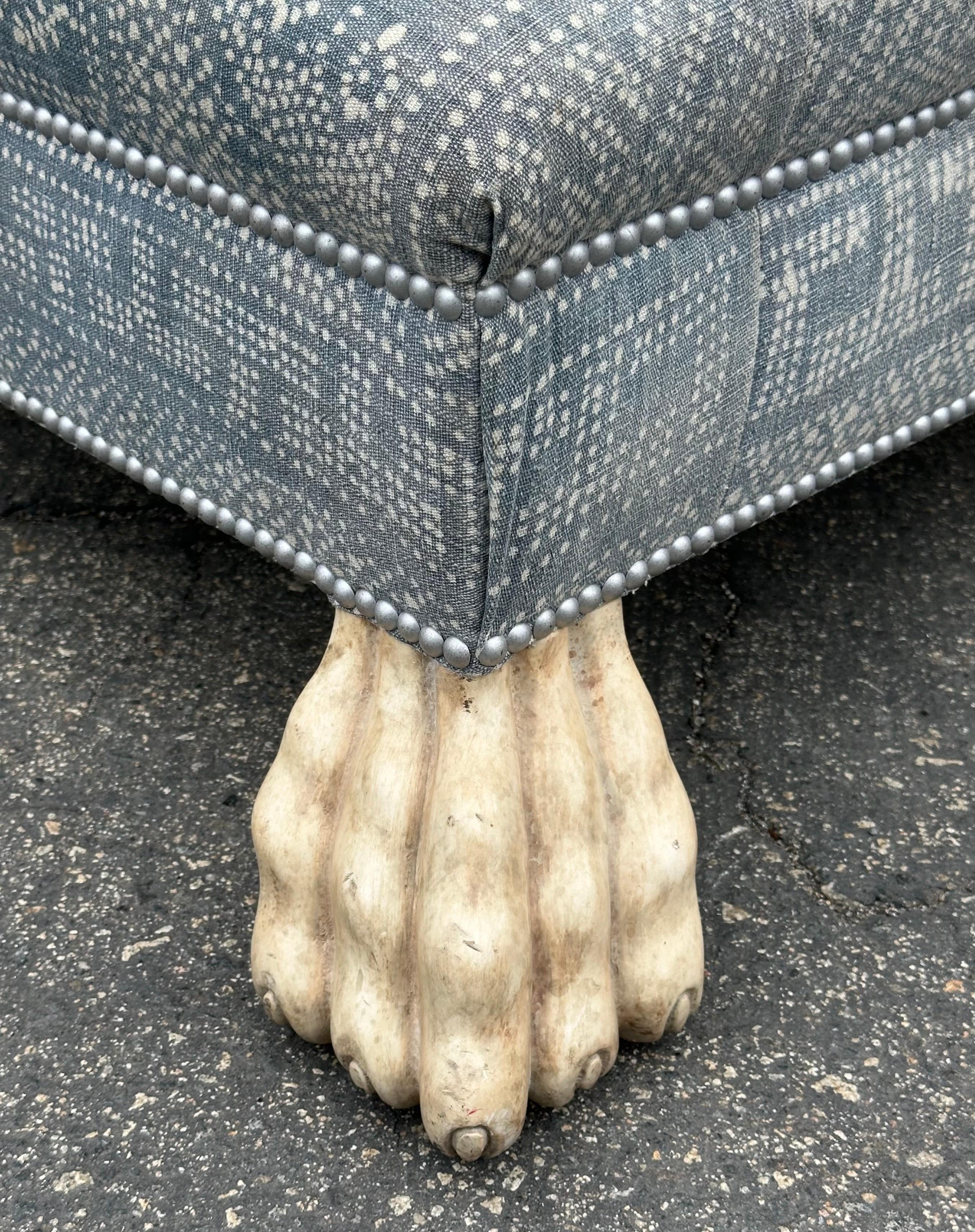 Custom Batik Textile Ottoman with Paw Feet For Sale 8