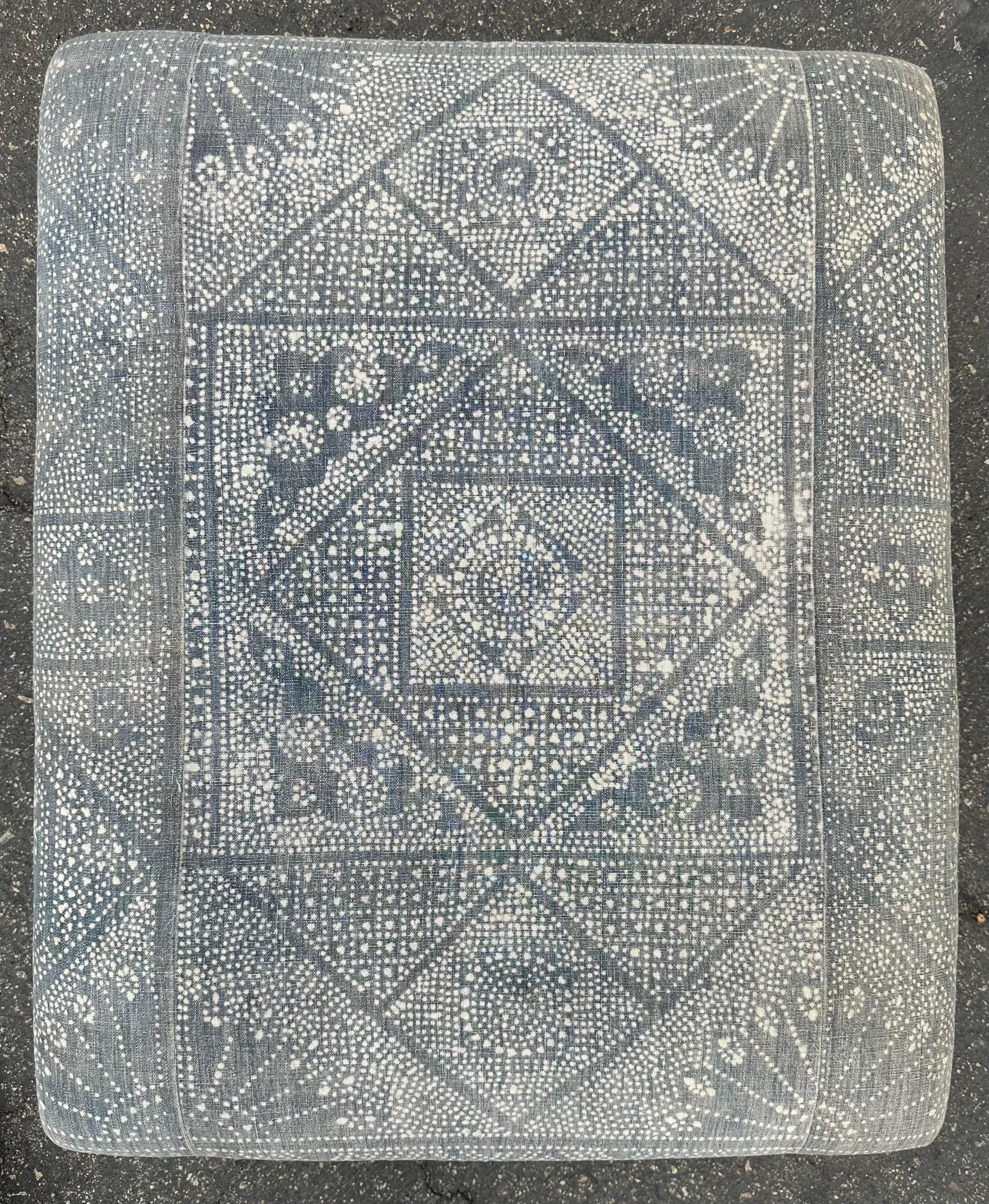 Custom Batik Textile Ottoman with Paw Feet For Sale 10