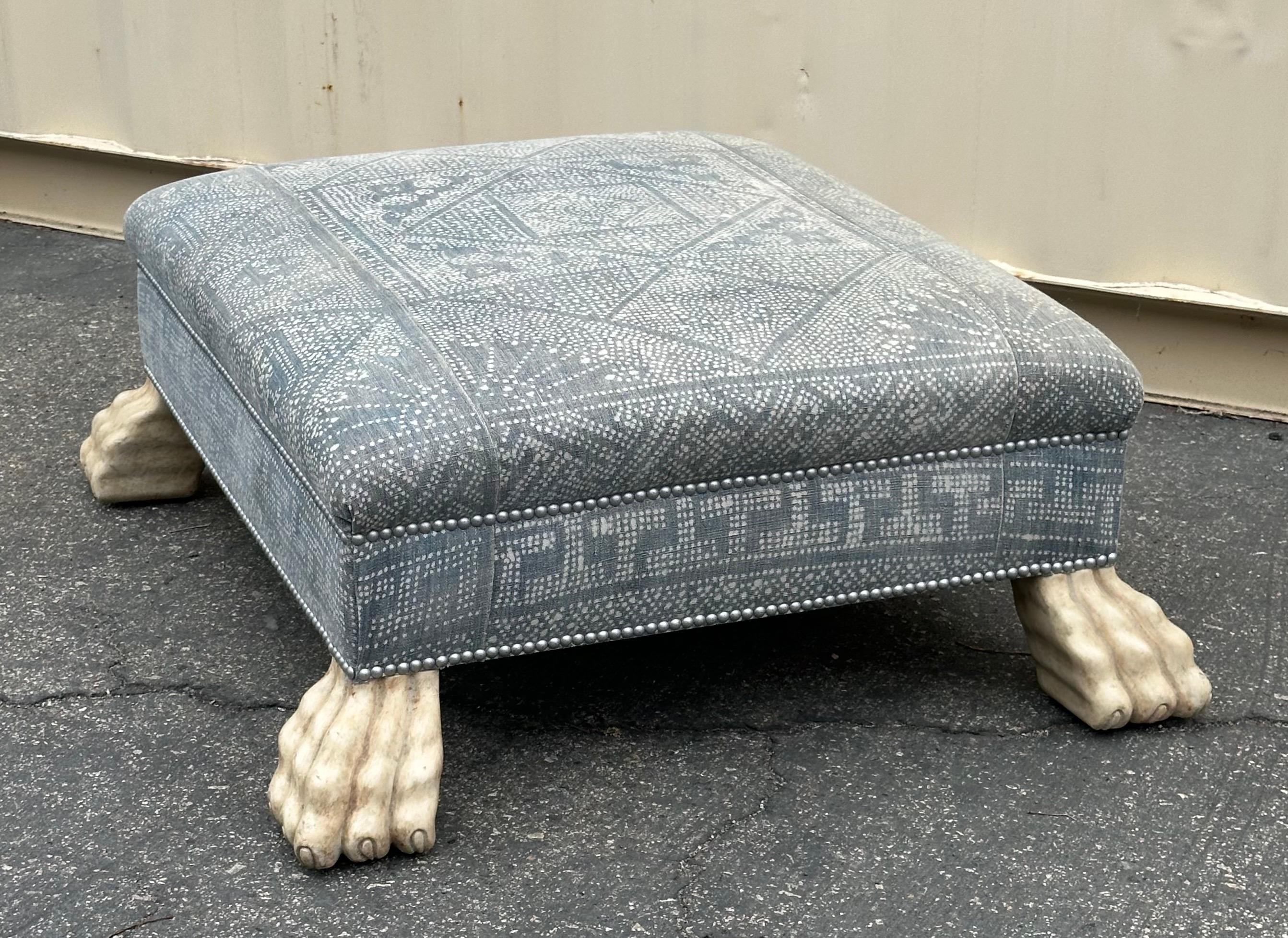 Custom Batik Textile Ottoman with Paw Feet For Sale 2