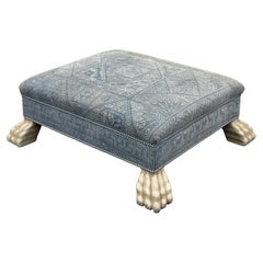 Custom Batik Textile Ottoman with Paw Feet