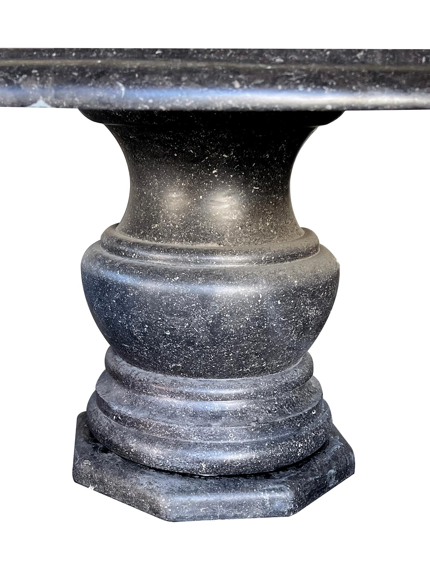Carved Custom Belgian Belgian Bluestone Round Dining/Center Table with Baluster Base For Sale
